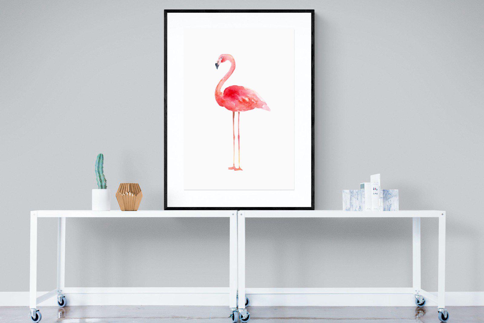 Watercolour Flamingo-Wall_Art-90 x 120cm-Framed Print-Black-Pixalot