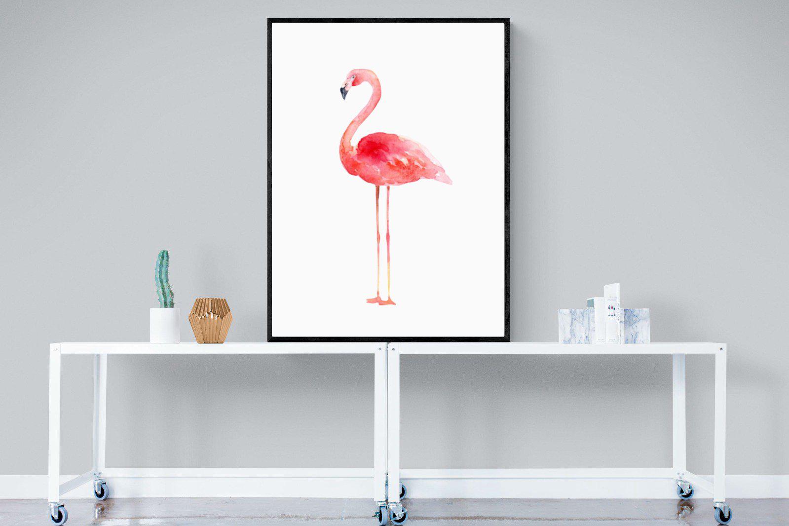 Watercolour Flamingo-Wall_Art-90 x 120cm-Mounted Canvas-Black-Pixalot