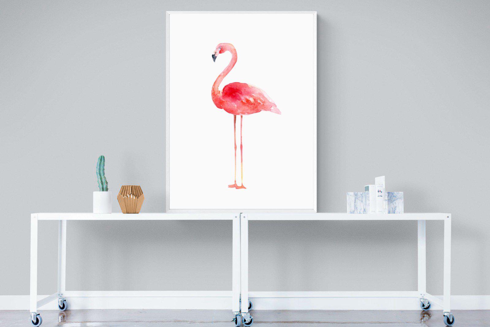 Watercolour Flamingo-Wall_Art-90 x 120cm-Mounted Canvas-White-Pixalot