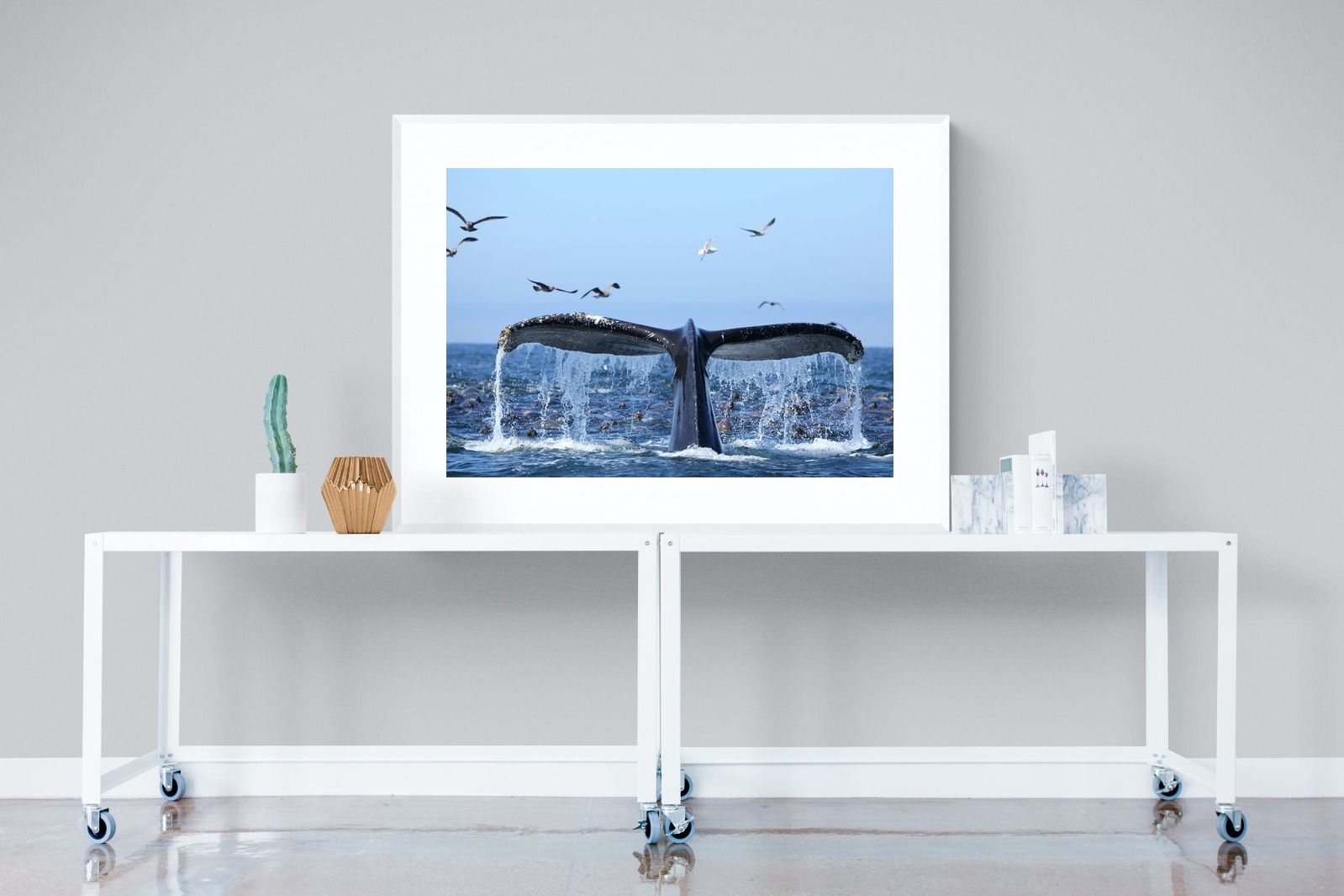 Whale Tail-Wall_Art-120 x 90cm-Framed Print-White-Pixalot