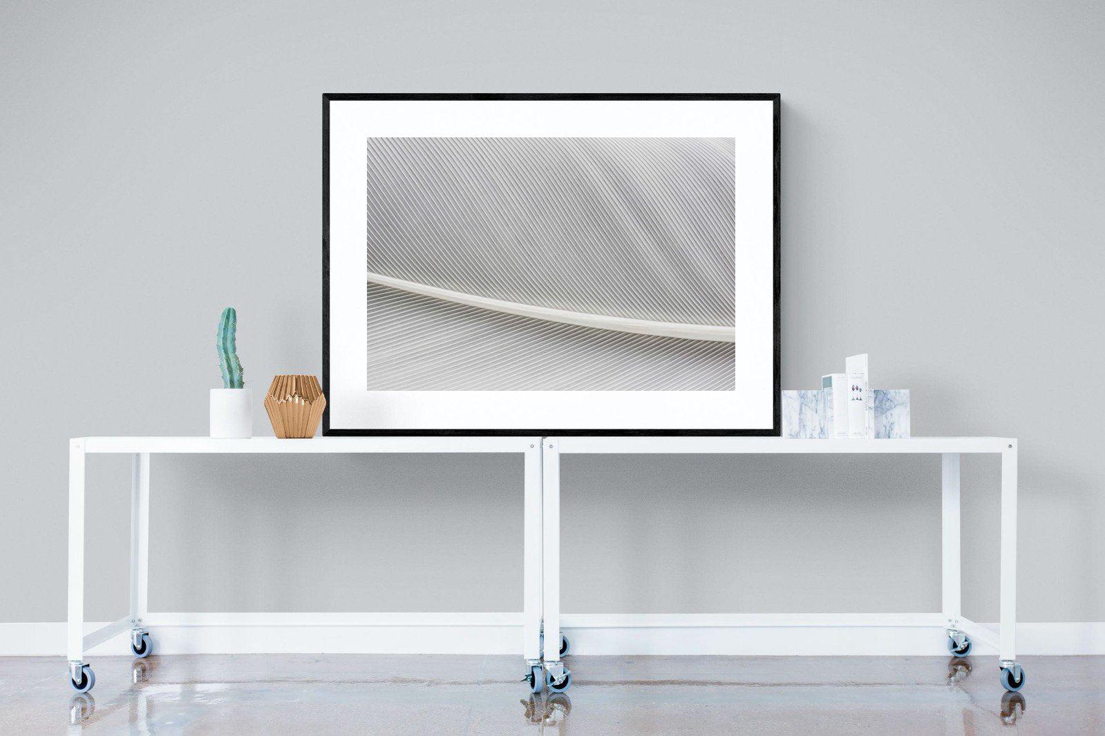 White Feather-Wall_Art-120 x 90cm-Framed Print-Black-Pixalot