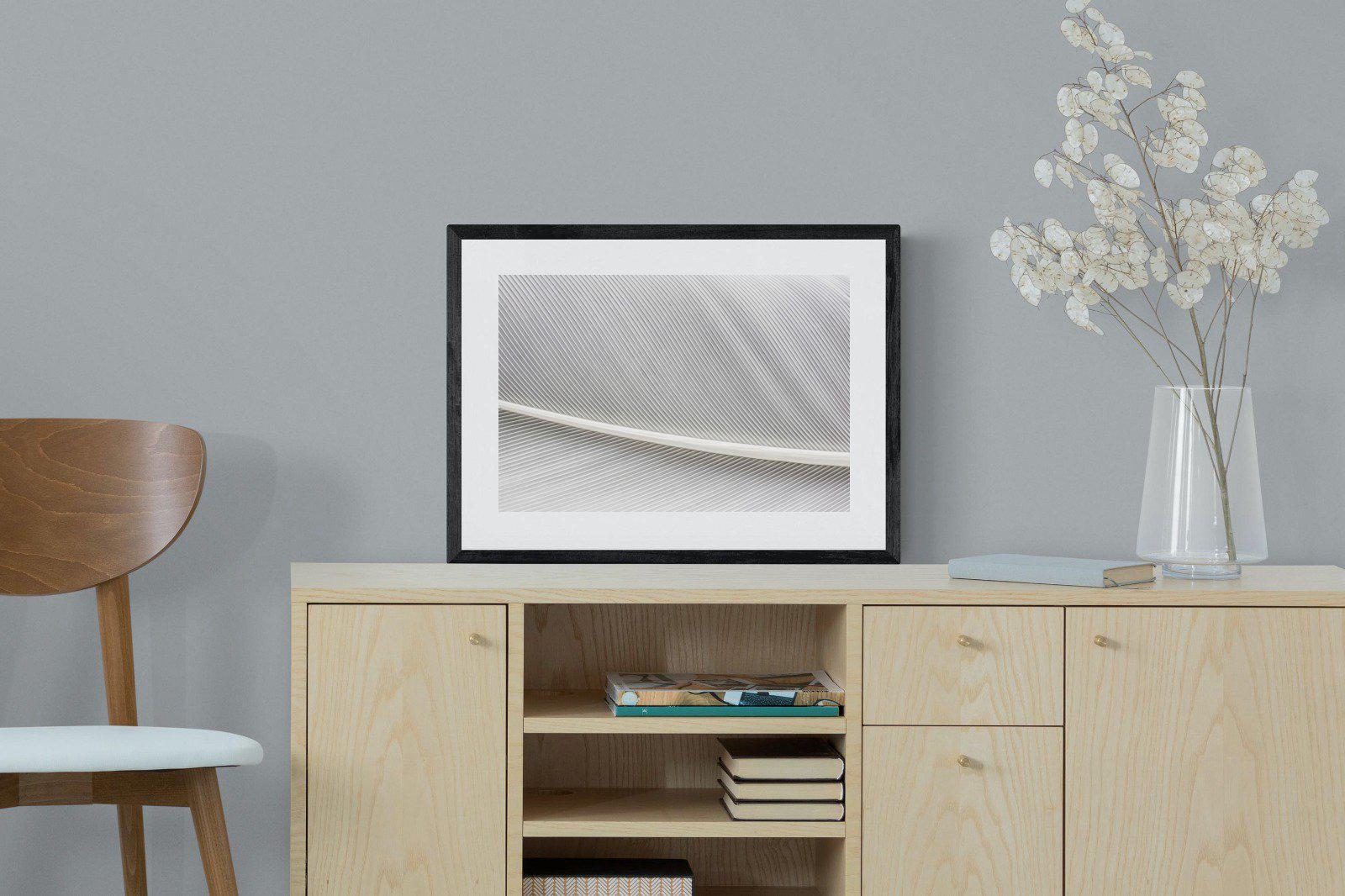 White Feather-Wall_Art-60 x 45cm-Framed Print-Black-Pixalot