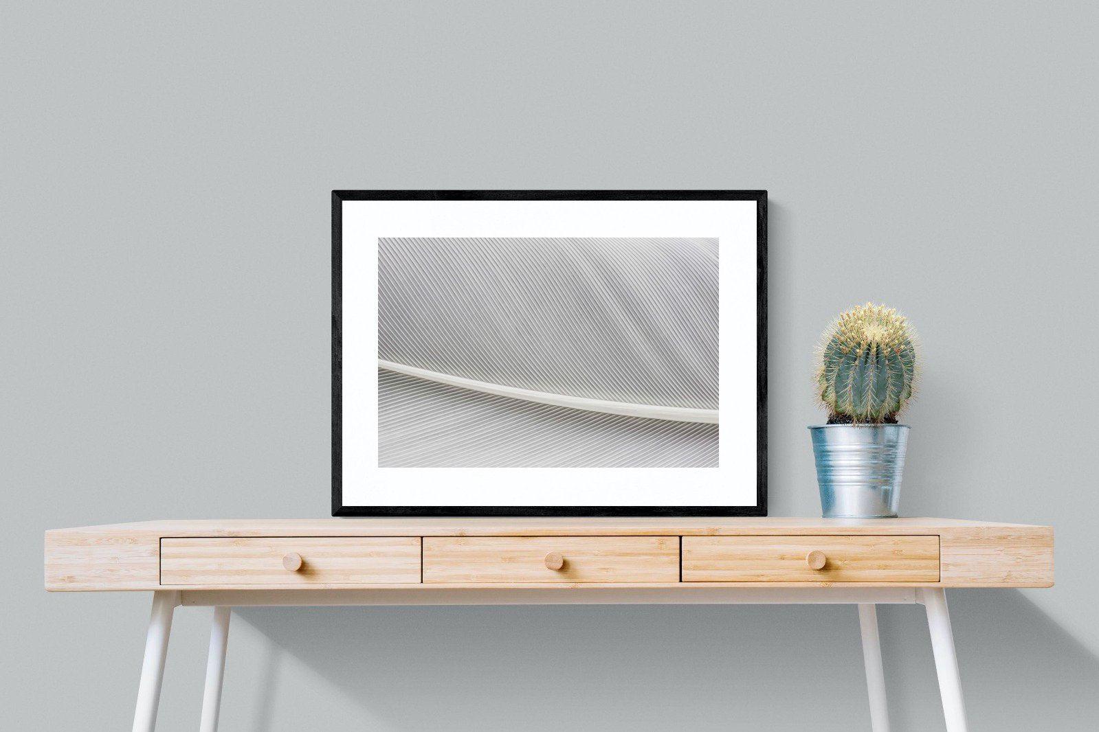 White Feather-Wall_Art-80 x 60cm-Framed Print-Black-Pixalot