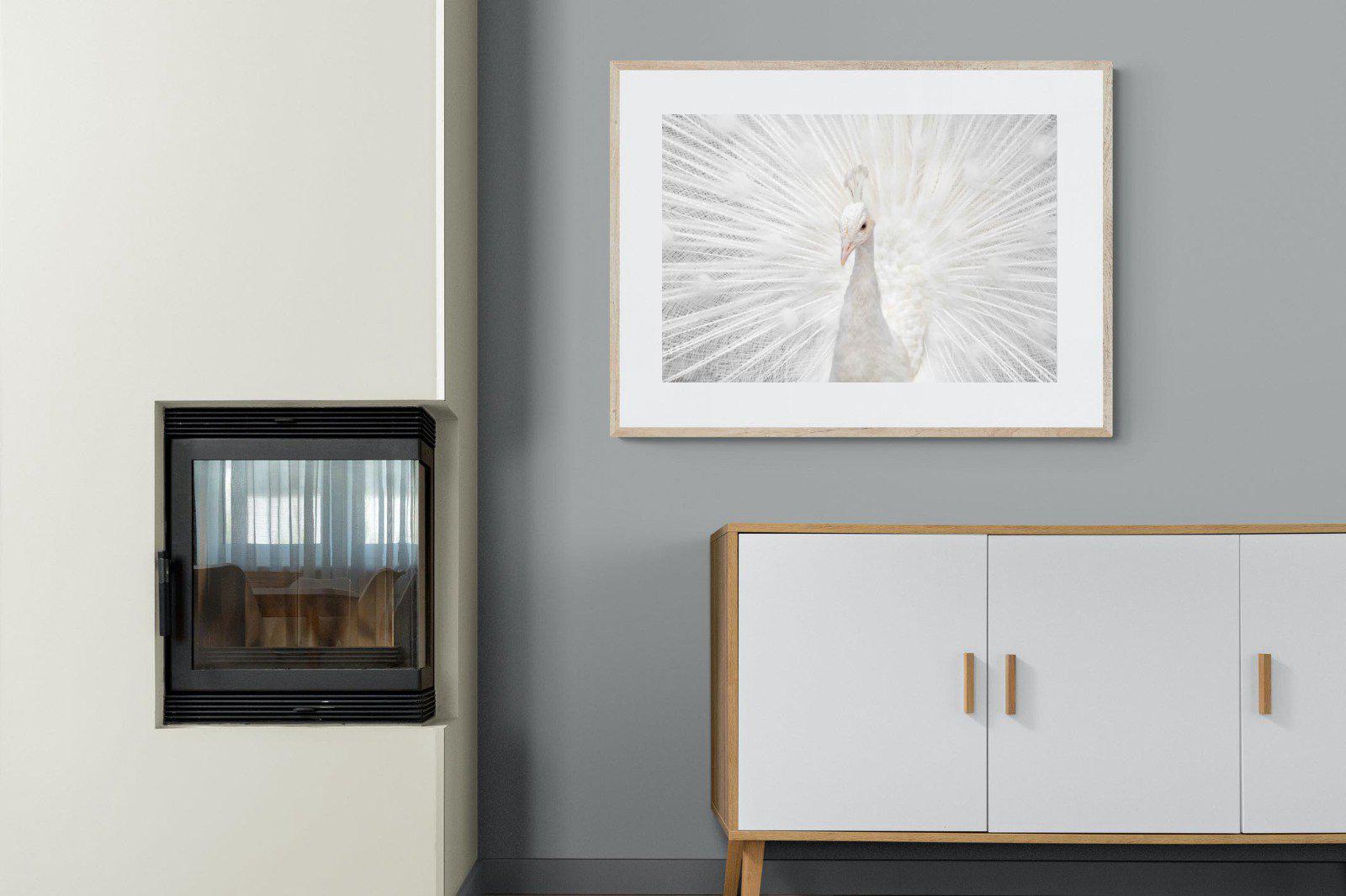 White Peacock-Wall_Art-100 x 75cm-Framed Print-Wood-Pixalot