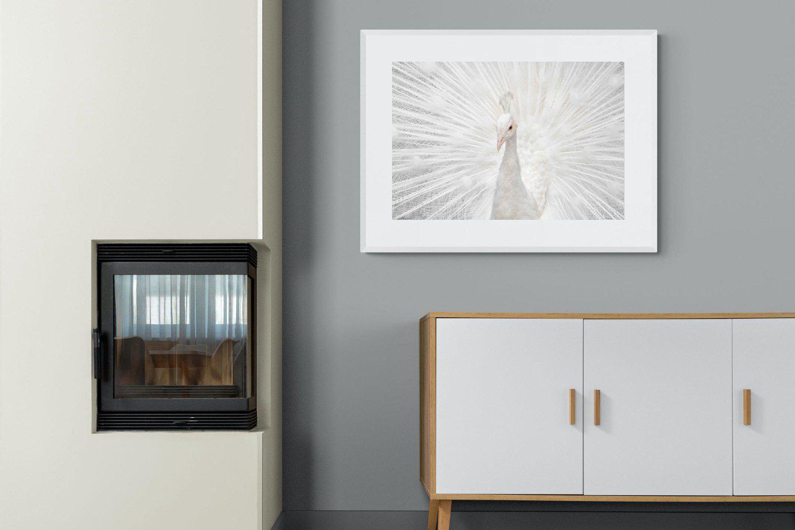 White Peacock-Wall_Art-100 x 75cm-Framed Print-White-Pixalot