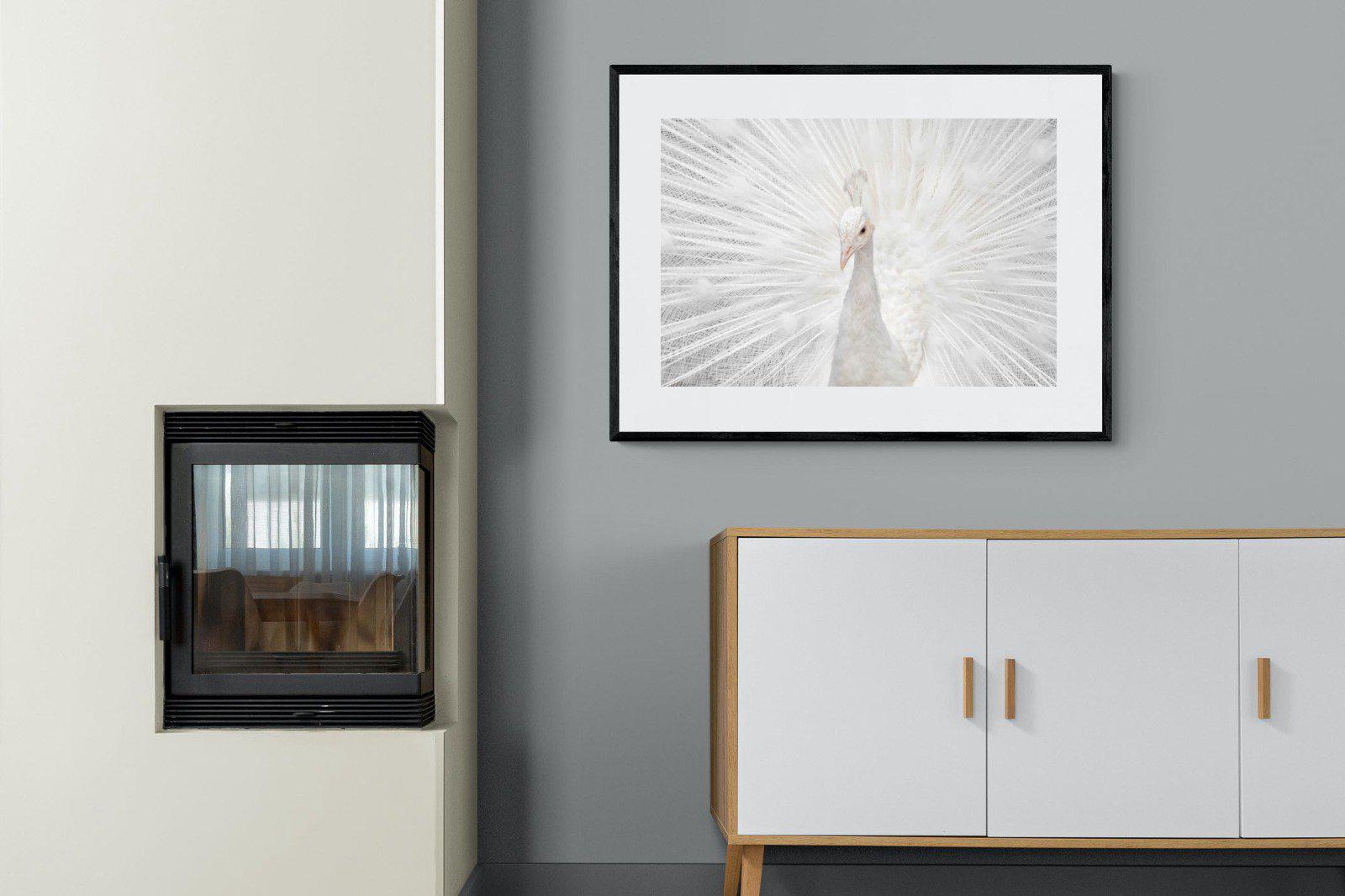 White Peacock-Wall_Art-100 x 75cm-Framed Print-Black-Pixalot