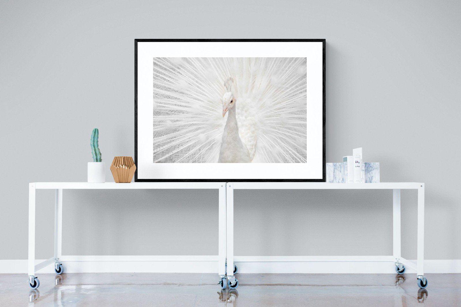 White Peacock-Wall_Art-120 x 90cm-Framed Print-Black-Pixalot