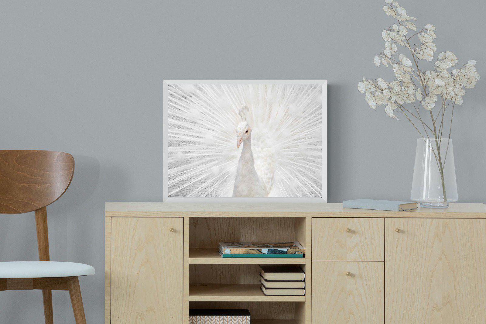 White Peacock-Wall_Art-60 x 45cm-Mounted Canvas-White-Pixalot
