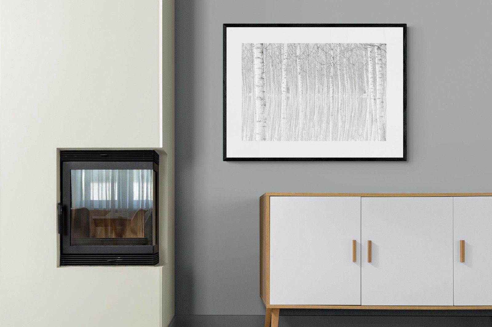 Whiteout Forest-Wall_Art-100 x 75cm-Framed Print-Black-Pixalot