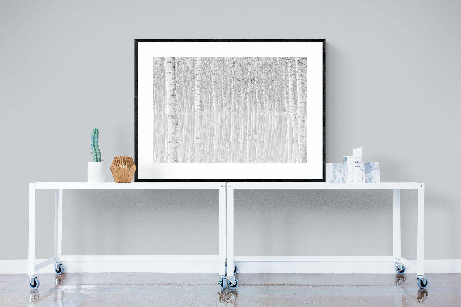 Whiteout Forest-Wall_Art-120 x 90cm-Framed Print-Black-Pixalot