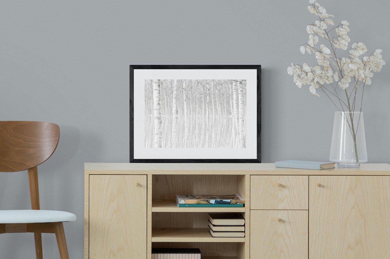 Whiteout Forest-Wall_Art-60 x 45cm-Framed Print-Black-Pixalot