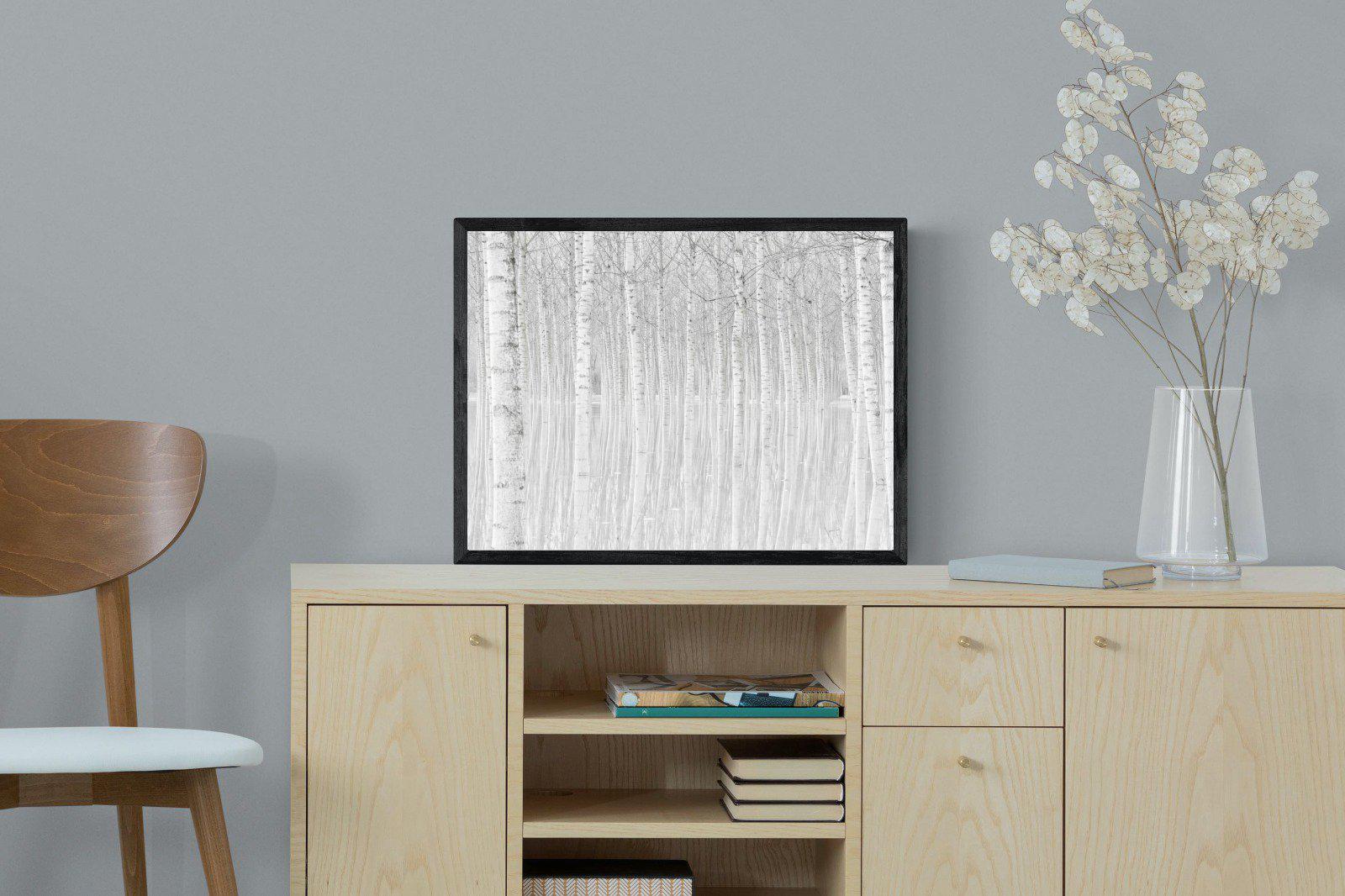 Whiteout Forest-Wall_Art-60 x 45cm-Mounted Canvas-Black-Pixalot