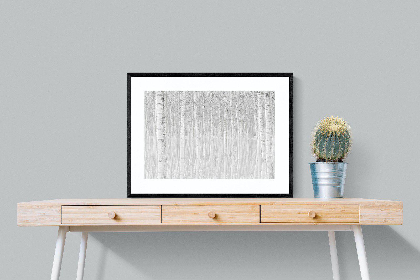 Whiteout Forest-Wall_Art-80 x 60cm-Framed Print-Black-Pixalot