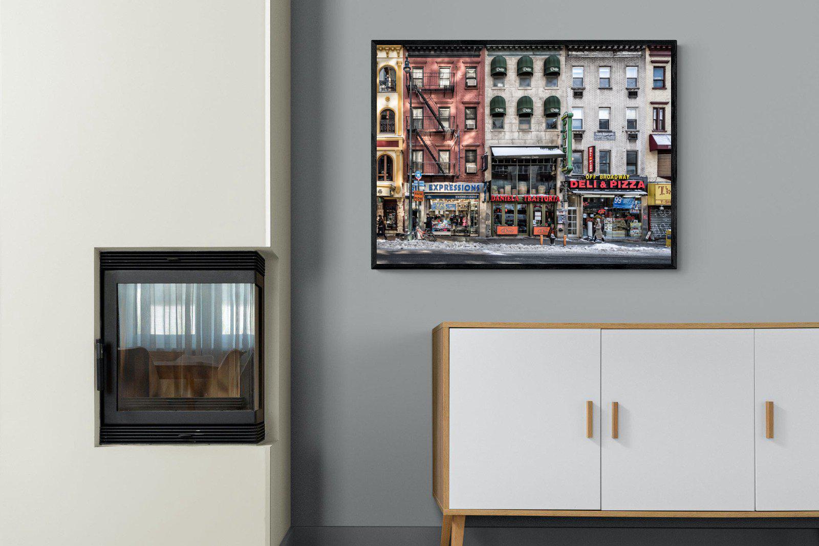 Wintery NYC-Wall_Art-100 x 75cm-Mounted Canvas-Black-Pixalot