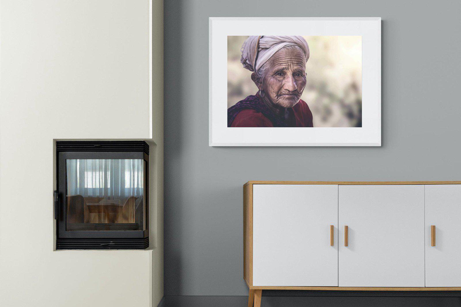 Wise Old Lady-Wall_Art-100 x 75cm-Framed Print-White-Pixalot