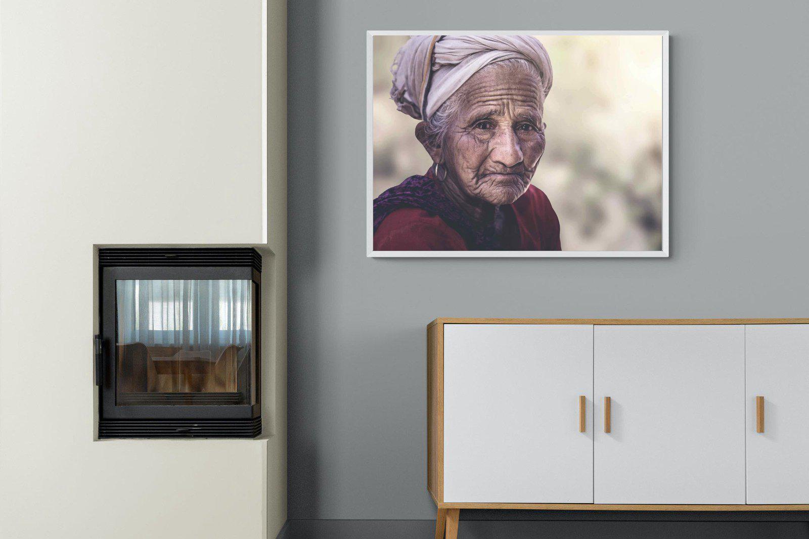 Wise Old Lady-Wall_Art-100 x 75cm-Mounted Canvas-White-Pixalot