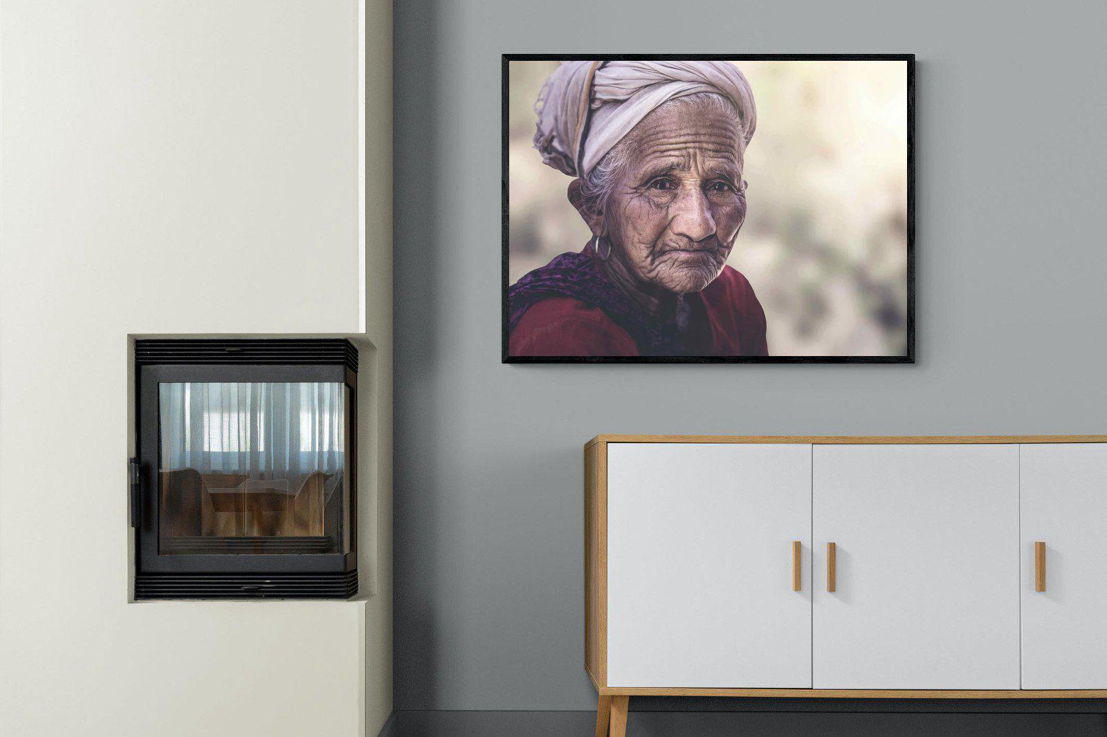 Wise Old Lady-Wall_Art-100 x 75cm-Mounted Canvas-Black-Pixalot