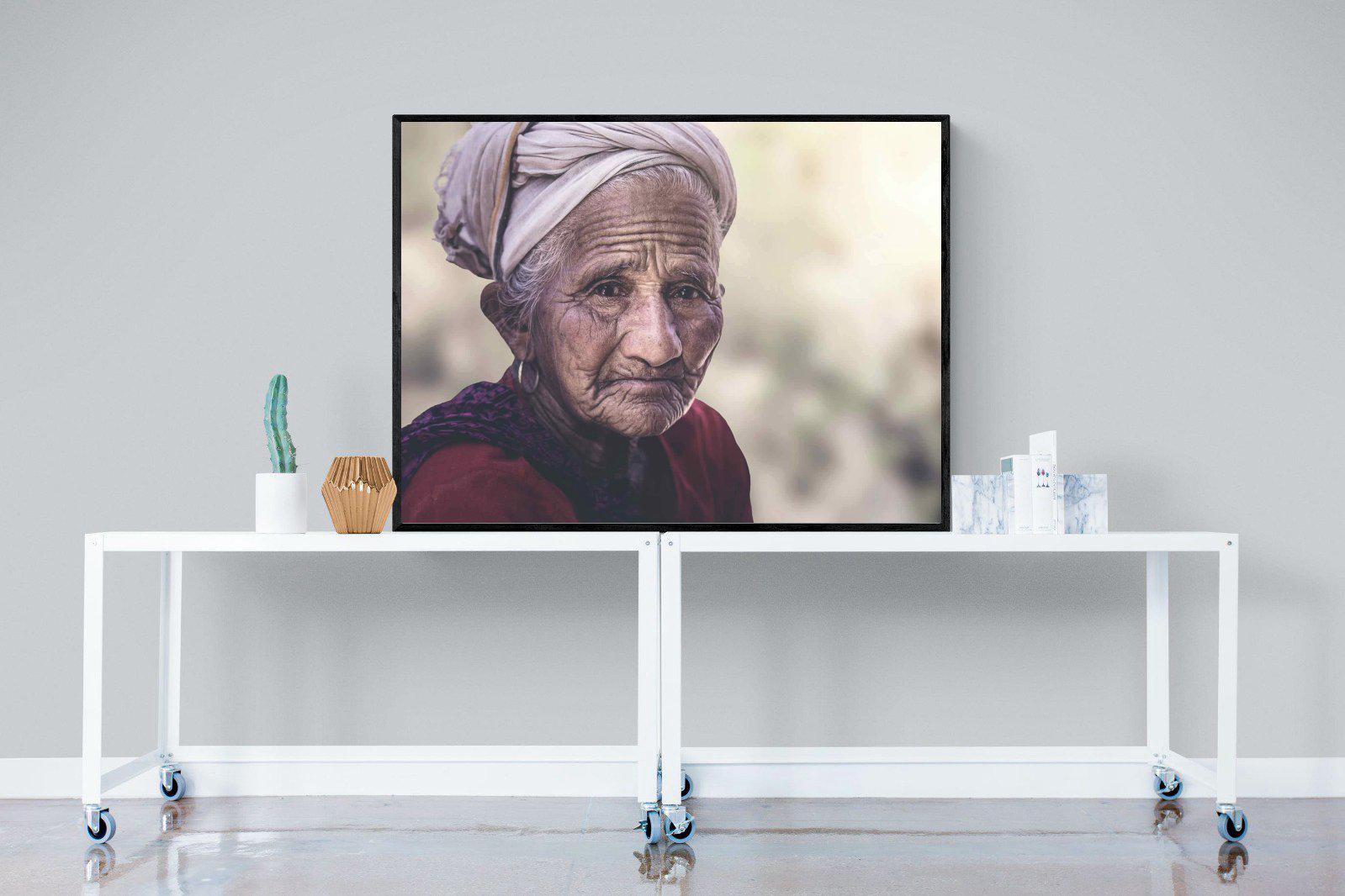 Wise Old Lady-Wall_Art-120 x 90cm-Mounted Canvas-Black-Pixalot
