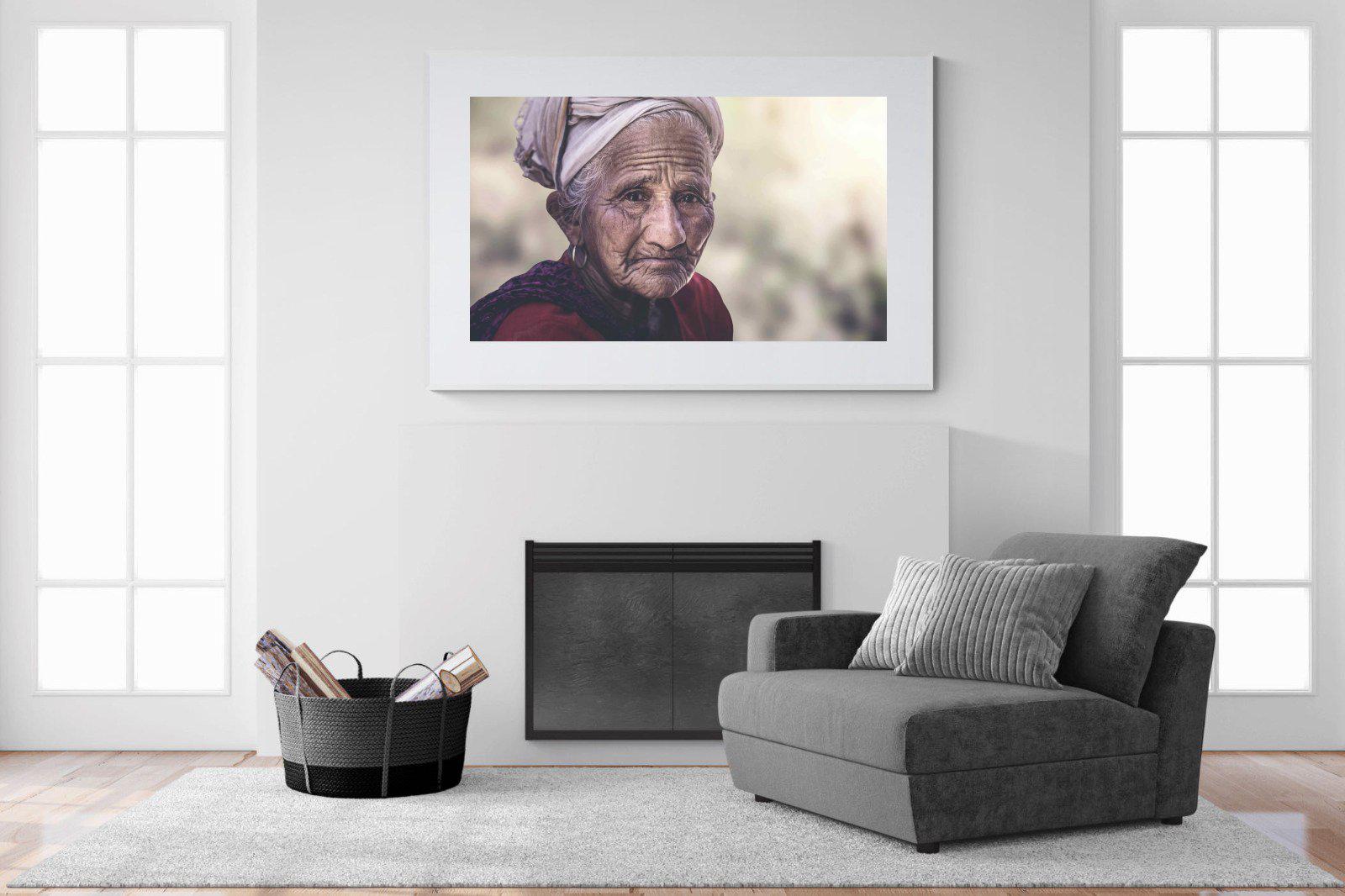 Wise Old Lady-Wall_Art-150 x 100cm-Framed Print-White-Pixalot