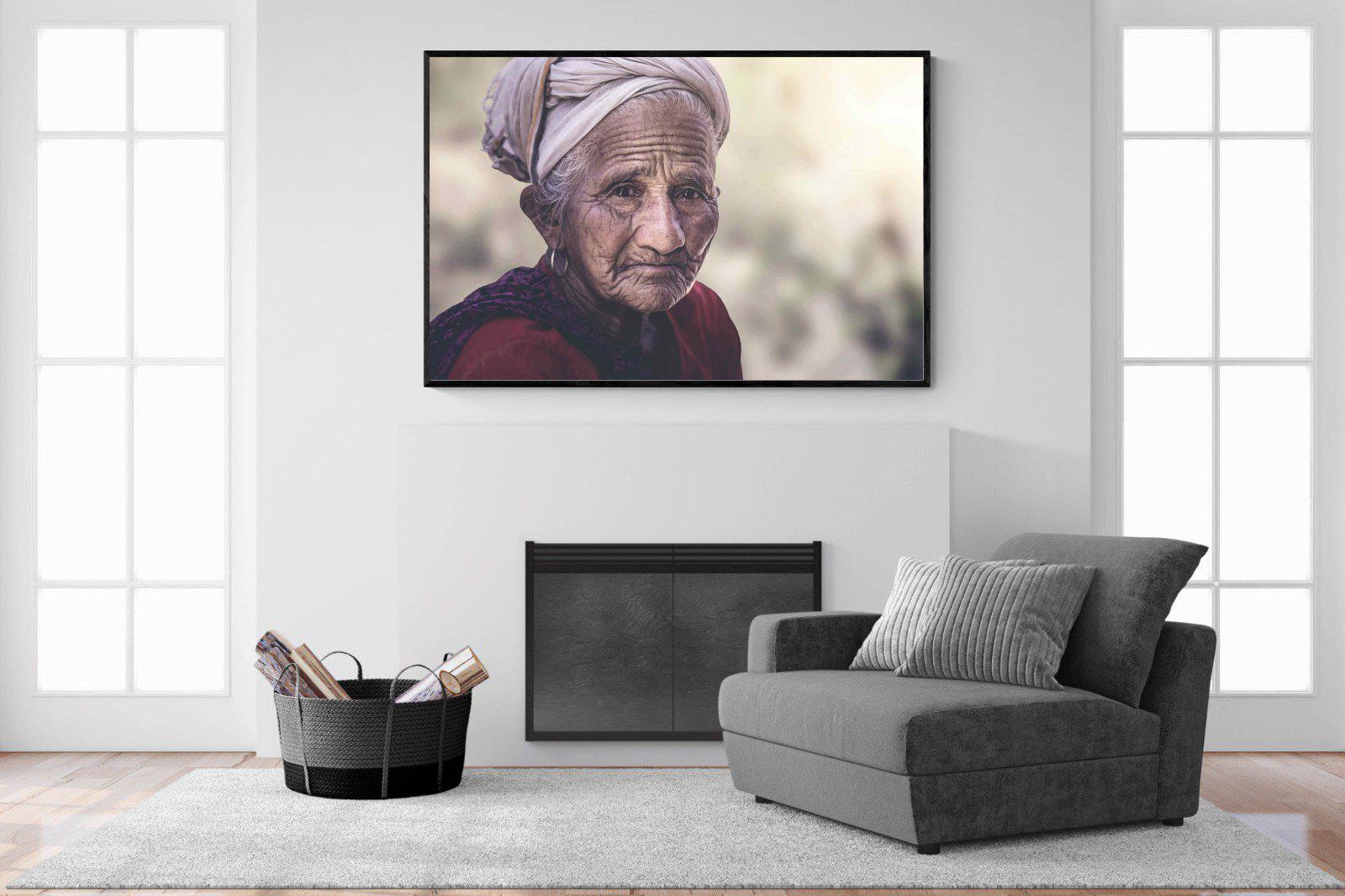 Wise Old Lady-Wall_Art-150 x 100cm-Mounted Canvas-Black-Pixalot