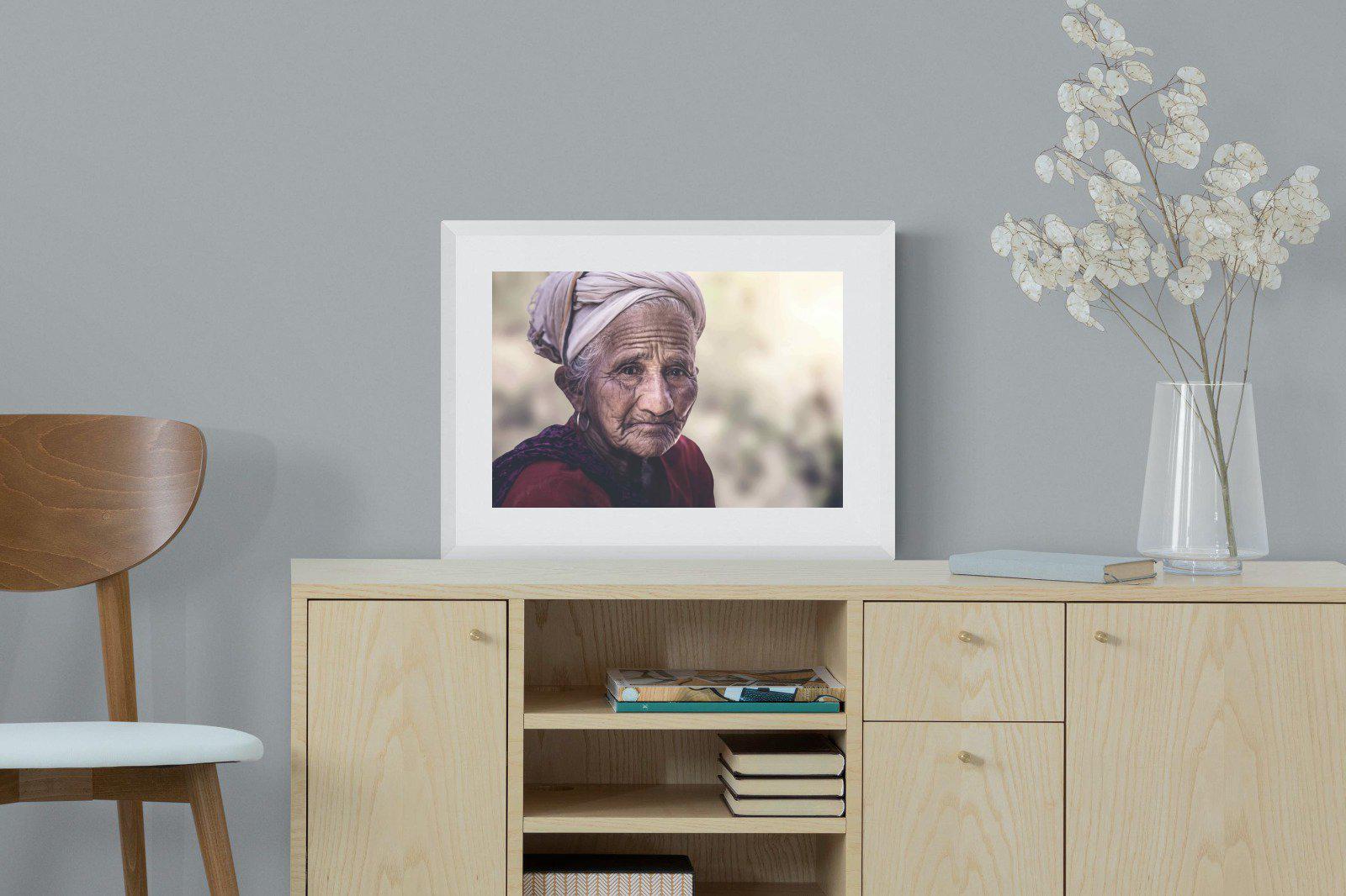 Wise Old Lady-Wall_Art-60 x 45cm-Framed Print-White-Pixalot