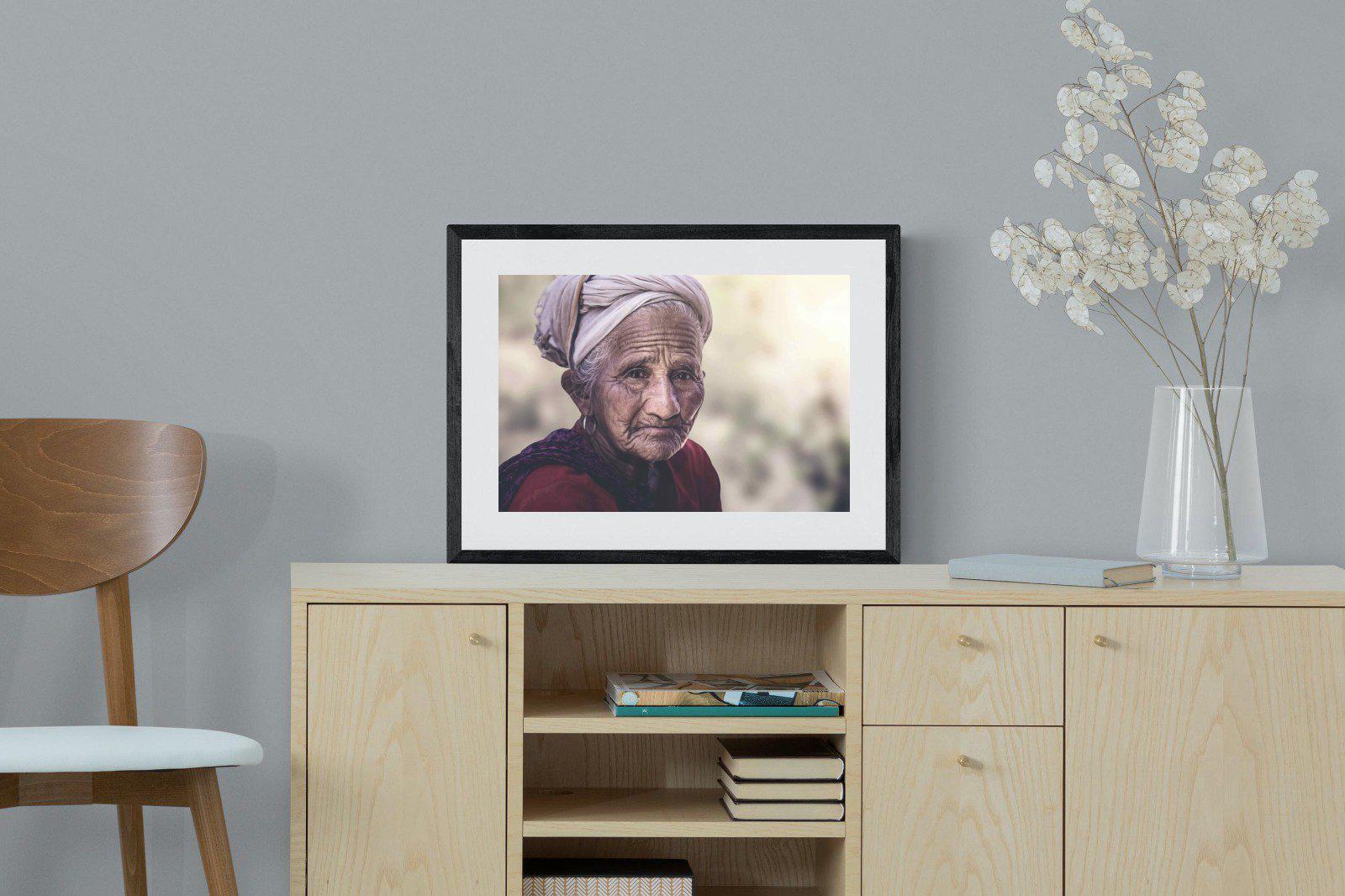 Wise Old Lady-Wall_Art-60 x 45cm-Framed Print-Black-Pixalot