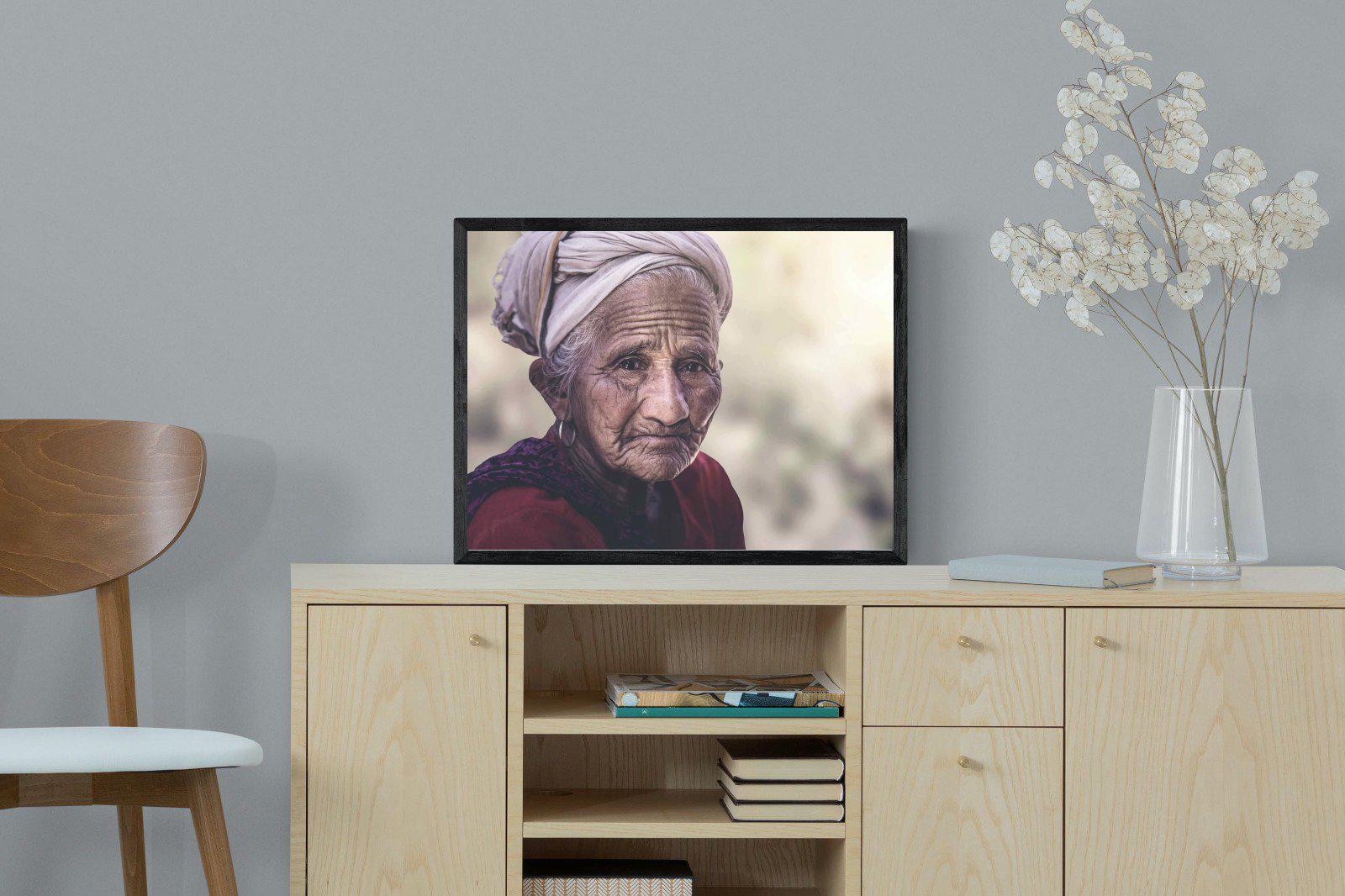 Wise Old Lady-Wall_Art-60 x 45cm-Mounted Canvas-Black-Pixalot