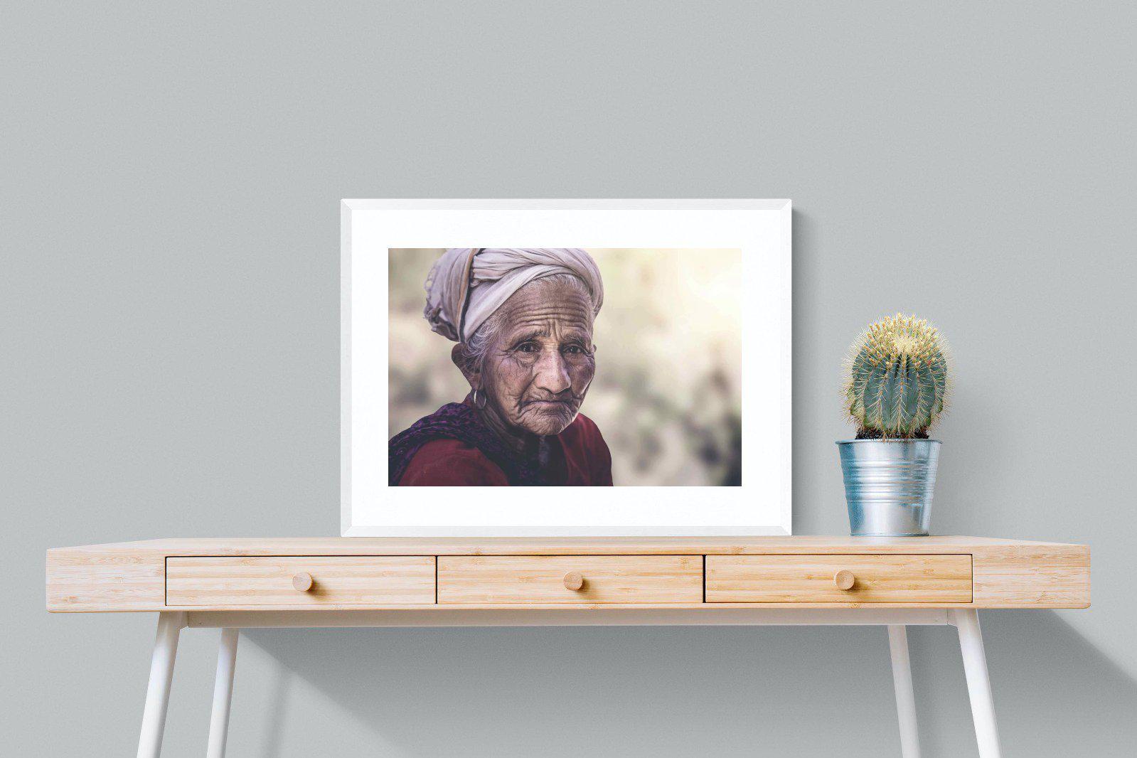Wise Old Lady-Wall_Art-80 x 60cm-Framed Print-White-Pixalot