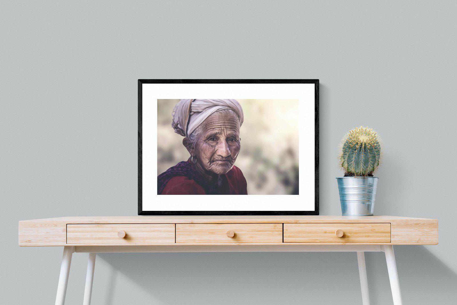 Wise Old Lady-Wall_Art-80 x 60cm-Framed Print-Black-Pixalot