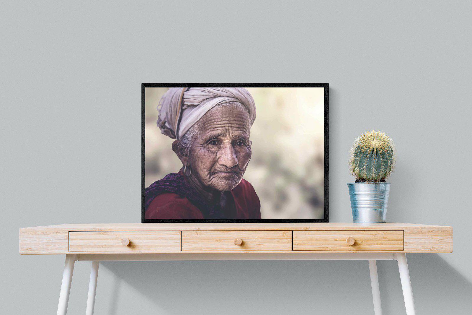 Wise Old Lady-Wall_Art-80 x 60cm-Mounted Canvas-Black-Pixalot