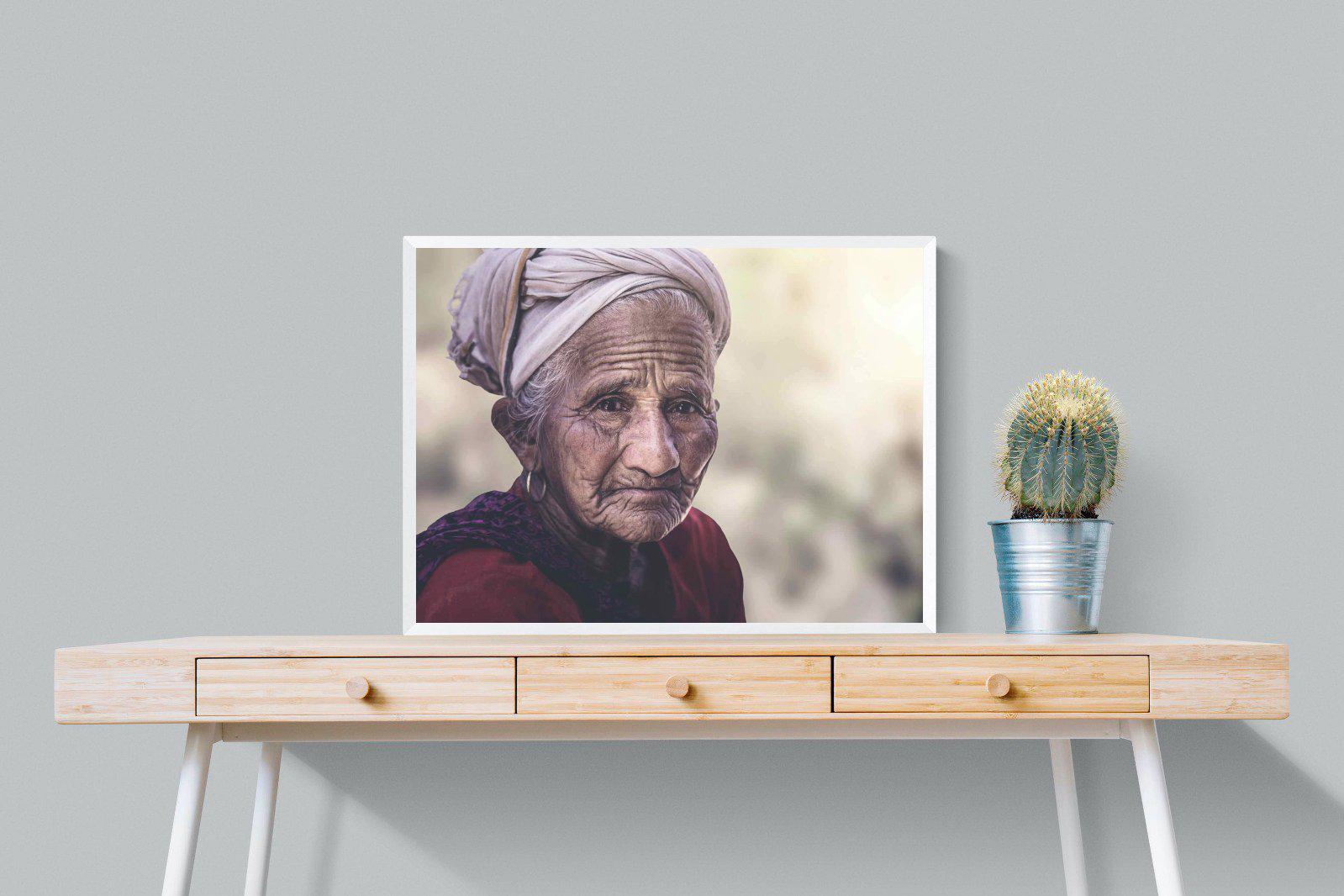 Wise Old Lady-Wall_Art-80 x 60cm-Mounted Canvas-White-Pixalot