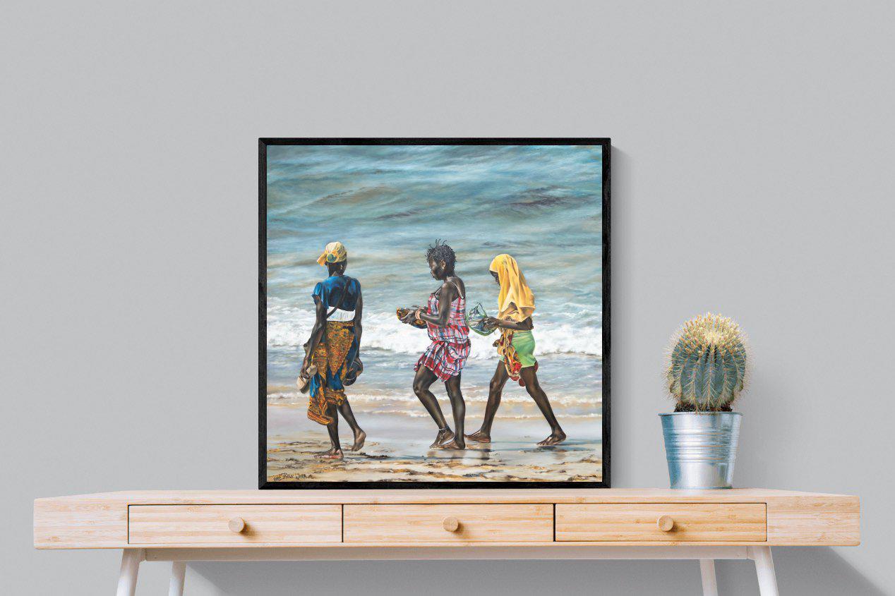 Women of Wimbi-Wall_Art-80 x 80cm-Mounted Canvas-Black-Pixalot