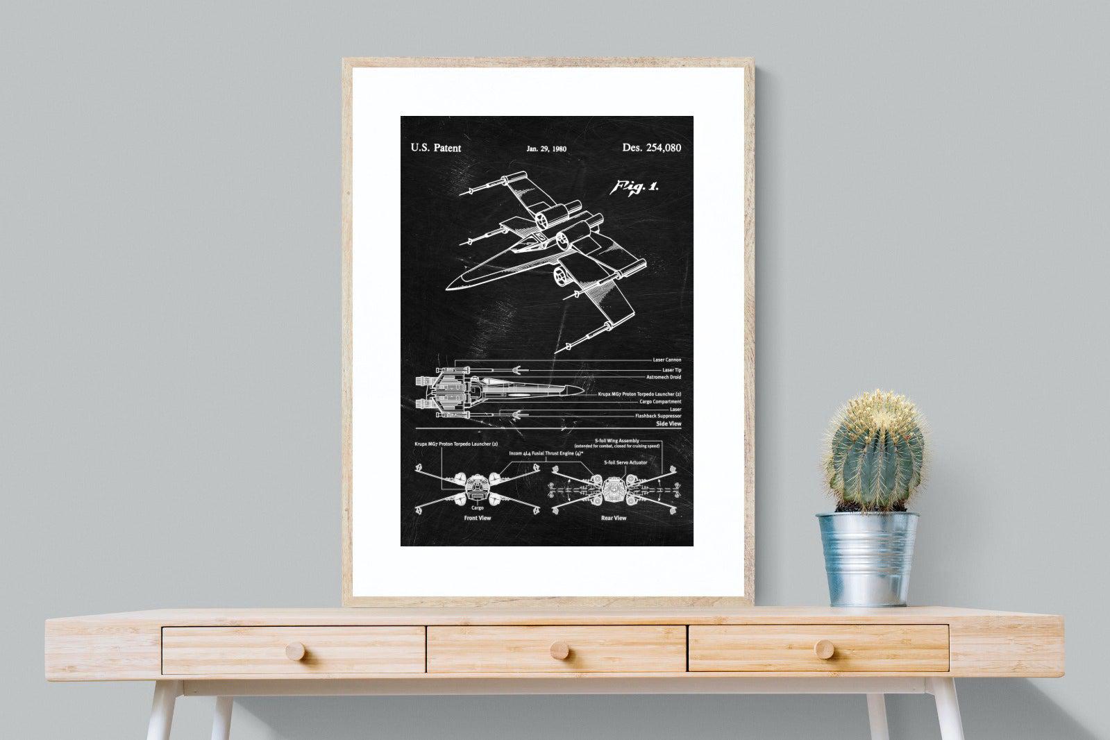 X-Wing Blueprint-Wall_Art-75 x 100cm-Framed Print-Wood-Pixalot
