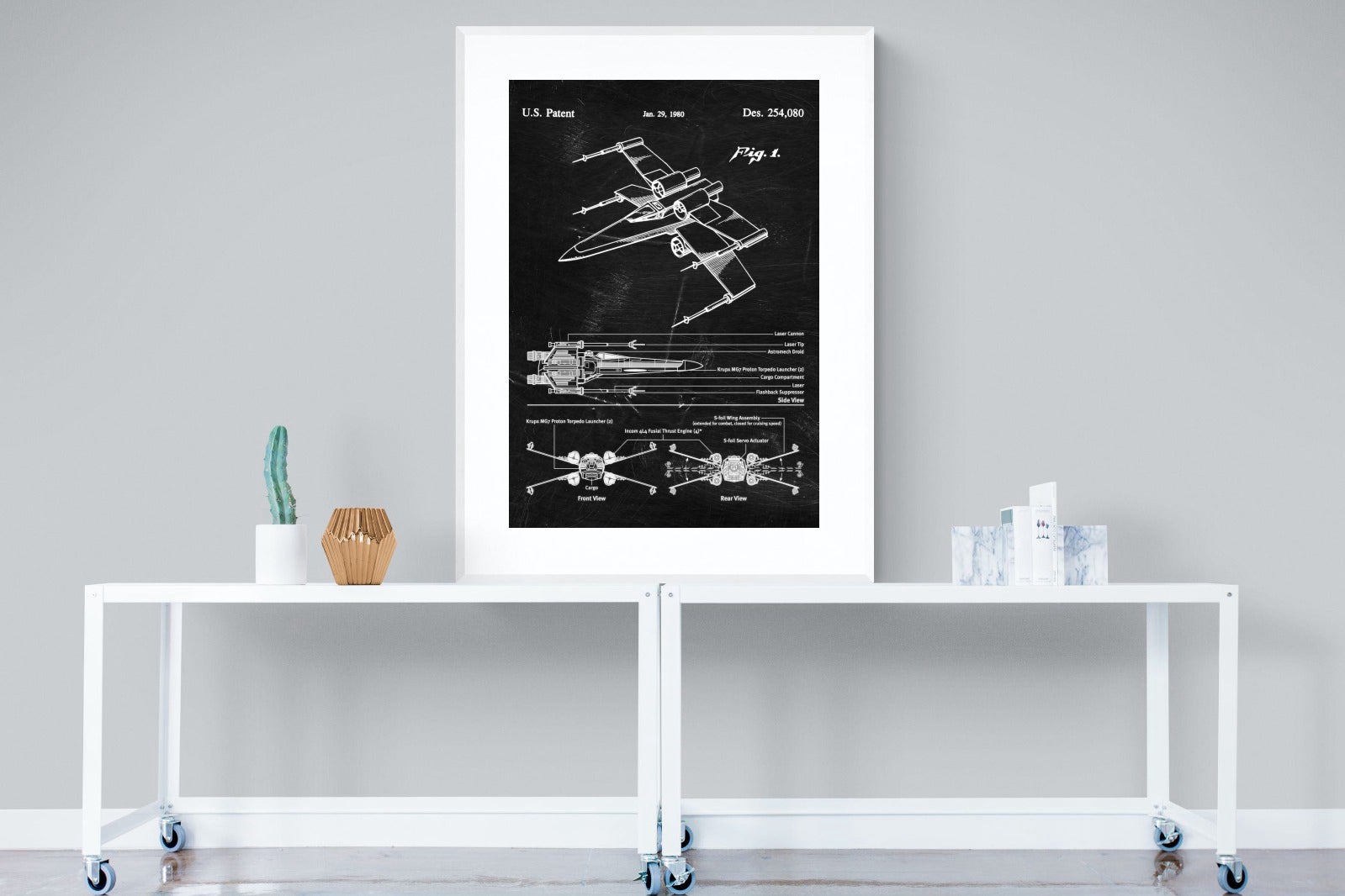 X-Wing Blueprint-Wall_Art-90 x 120cm-Framed Print-White-Pixalot