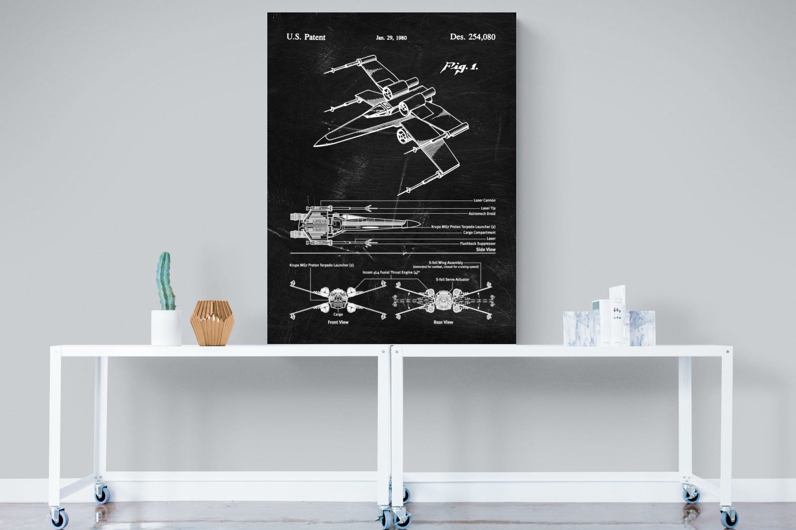 X-Wing Blueprint-Wall_Art-90 x 120cm-Mounted Canvas-No Frame-Pixalot