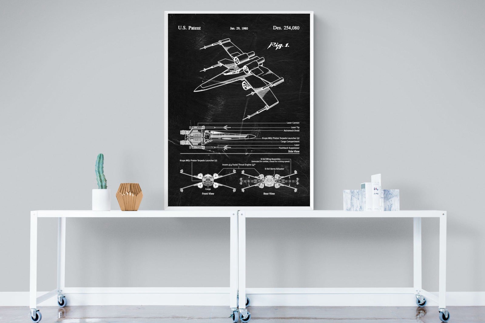 X-Wing Blueprint-Wall_Art-90 x 120cm-Mounted Canvas-White-Pixalot