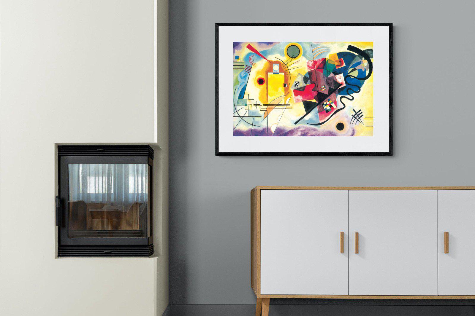 Yellow-Red-Blue-Wall_Art-100 x 75cm-Framed Print-Black-Pixalot