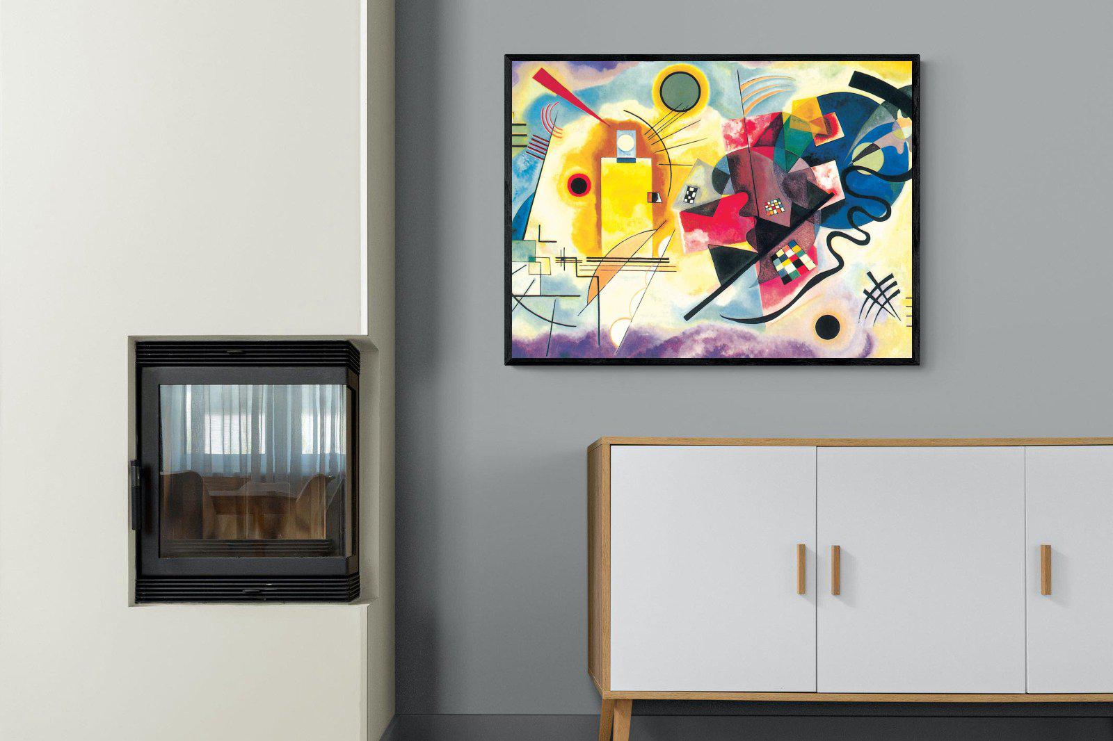 Yellow-Red-Blue-Wall_Art-100 x 75cm-Mounted Canvas-Black-Pixalot