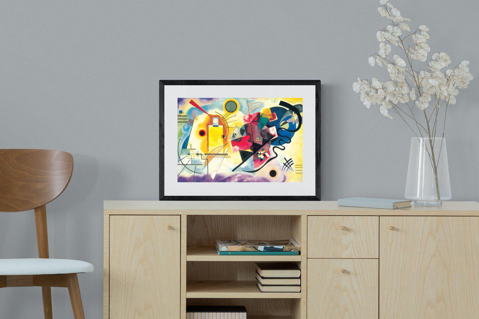 Yellow-Red-Blue-Wall_Art-60 x 45cm-Framed Print-Black-Pixalot