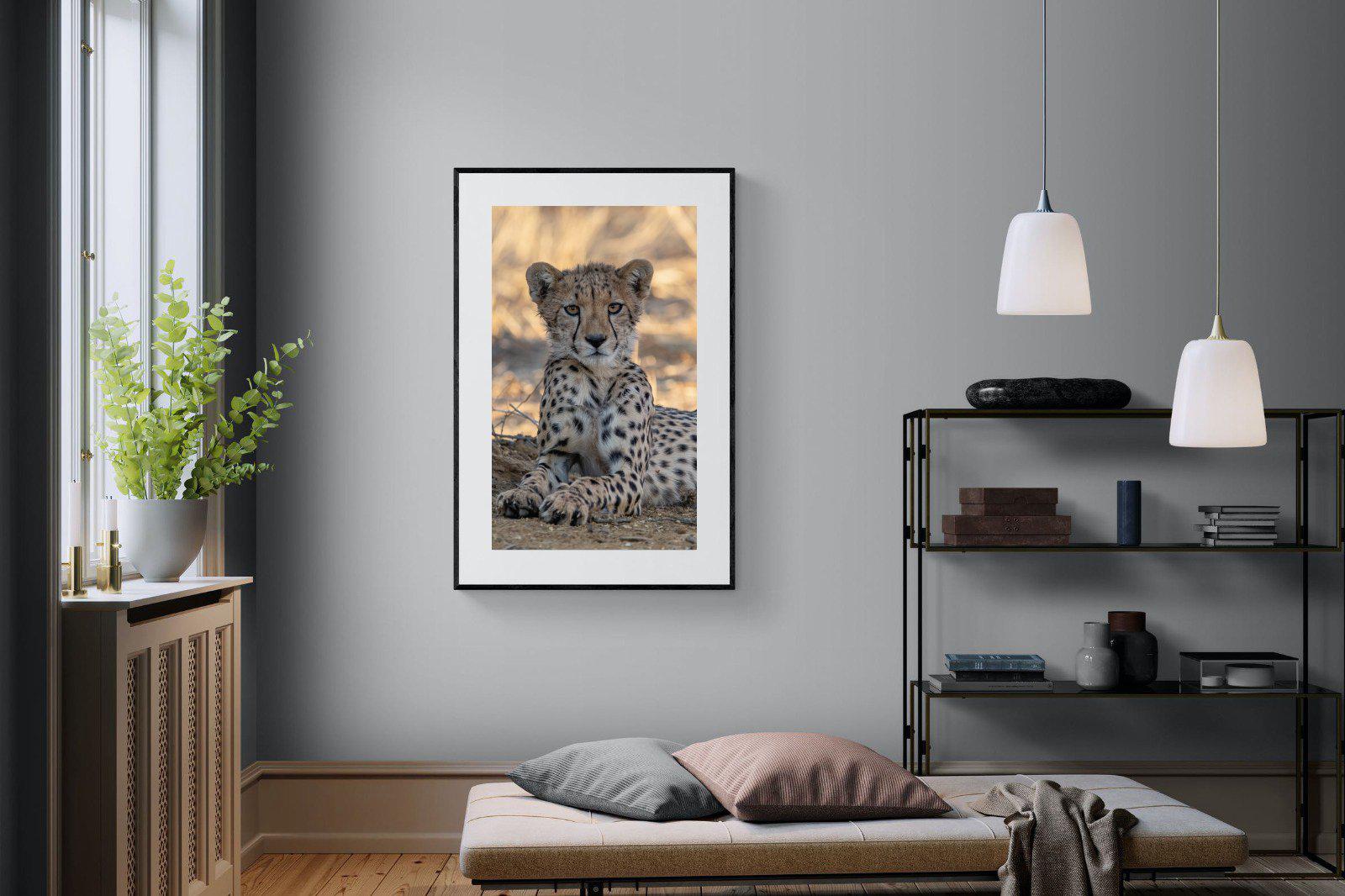 Young Cheetah-Wall_Art-100 x 150cm-Framed Print-Black-Pixalot