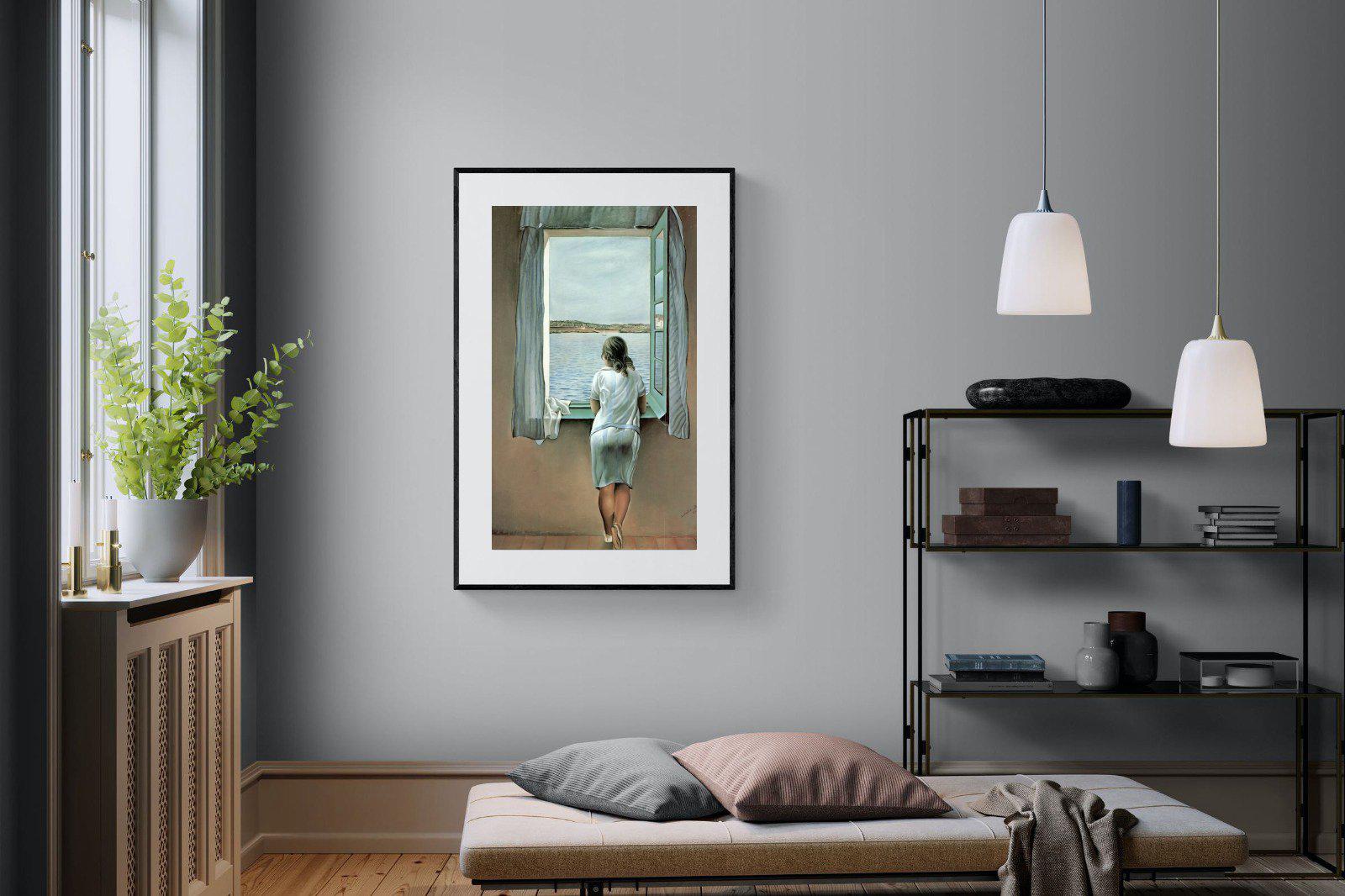 Young Woman at a Window-Wall_Art-100 x 150cm-Framed Print-Black-Pixalot