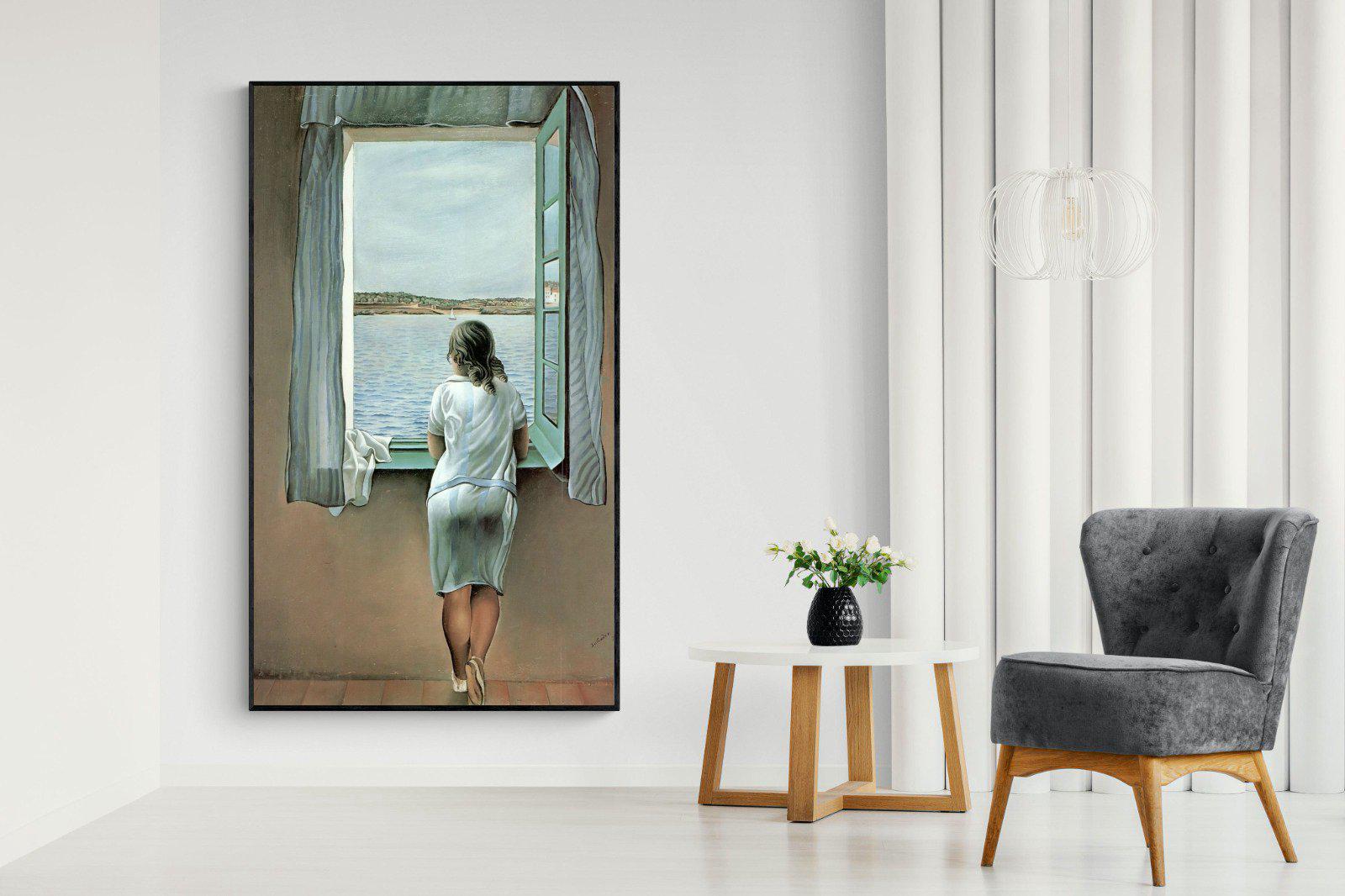 Young Woman at a Window-Wall_Art-130 x 220cm-Mounted Canvas-Black-Pixalot
