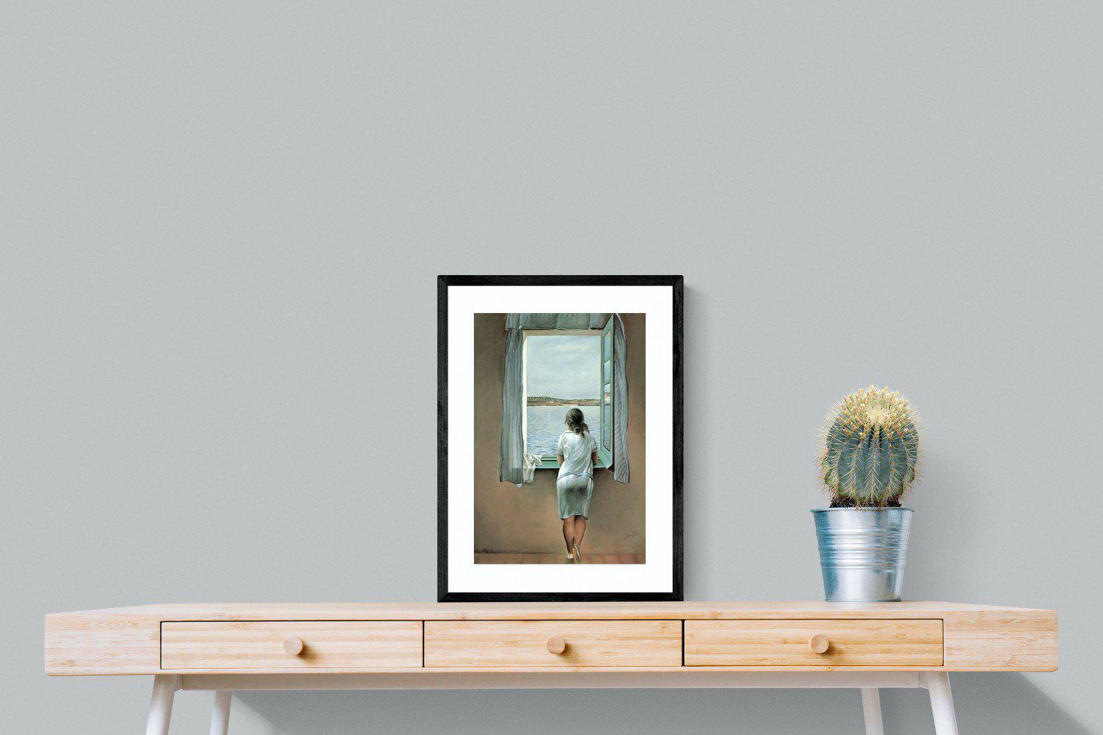 Young Woman at a Window-Wall_Art-45 x 60cm-Framed Print-Black-Pixalot