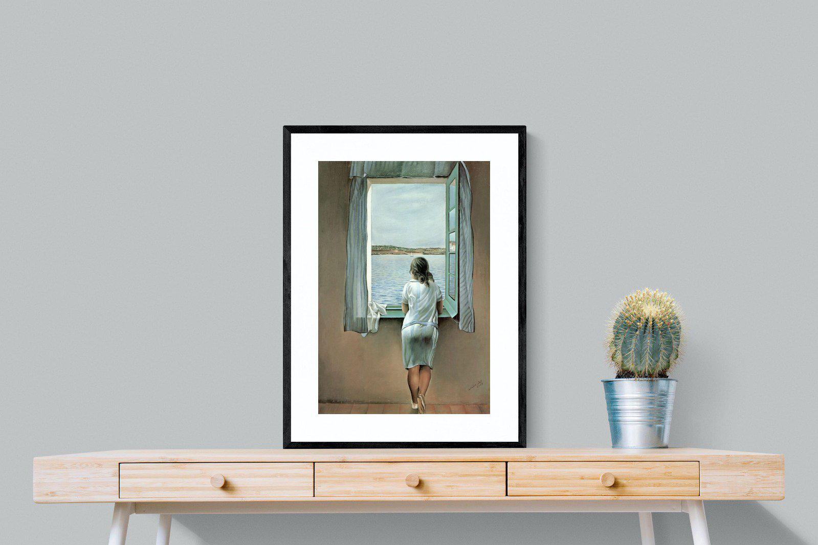 Young Woman at a Window-Wall_Art-60 x 80cm-Framed Print-Black-Pixalot