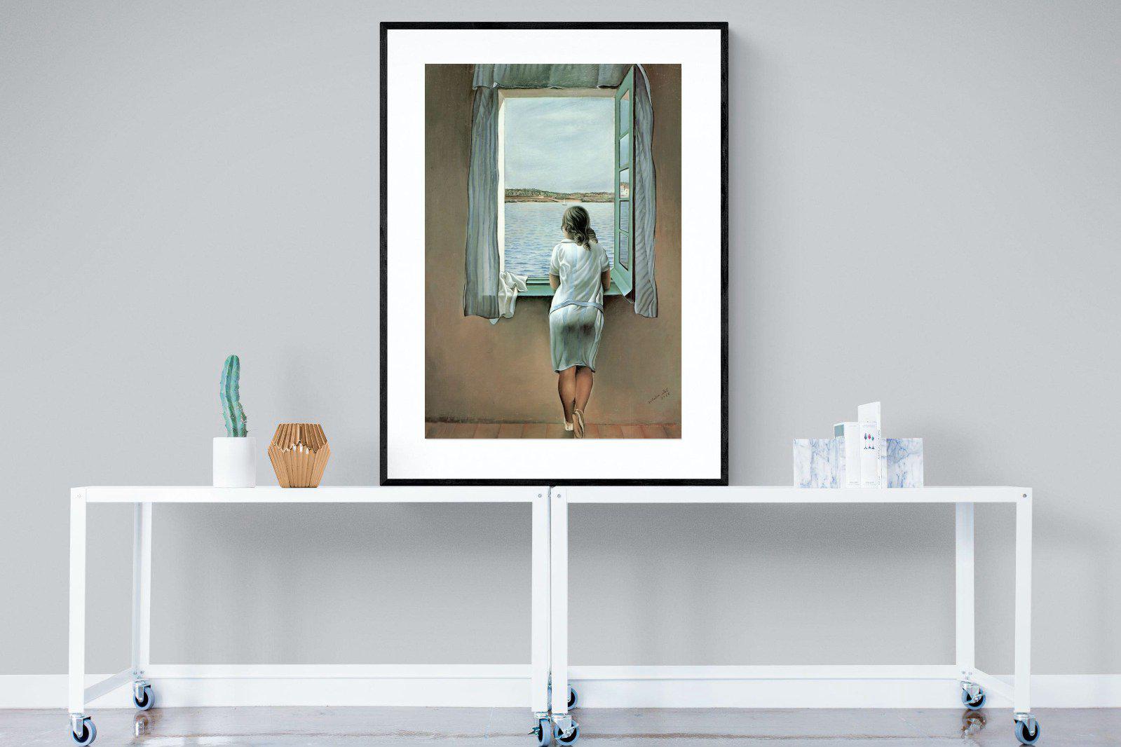Young Woman at a Window-Wall_Art-90 x 120cm-Framed Print-Black-Pixalot
