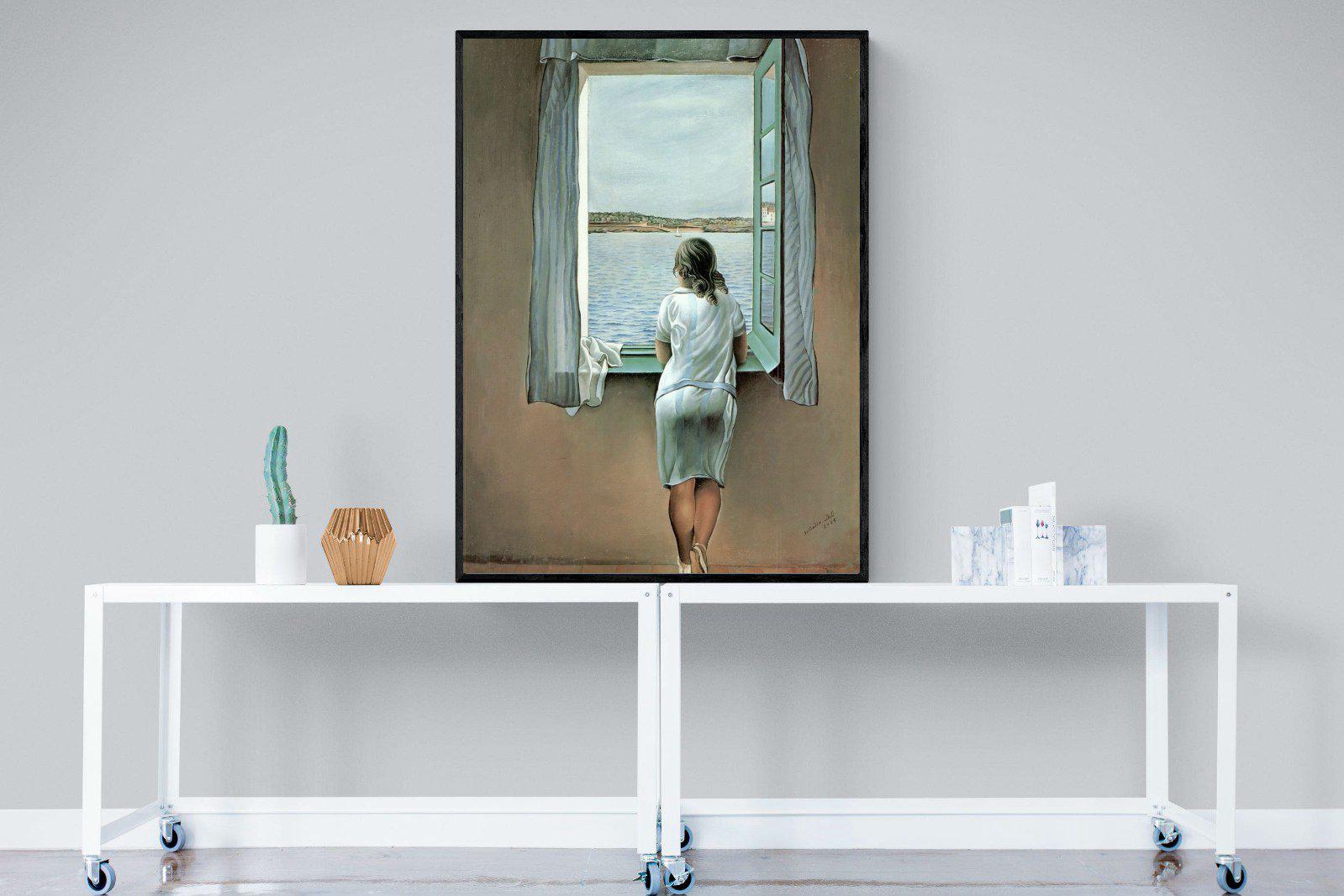 Young Woman at a Window-Wall_Art-90 x 120cm-Mounted Canvas-Black-Pixalot