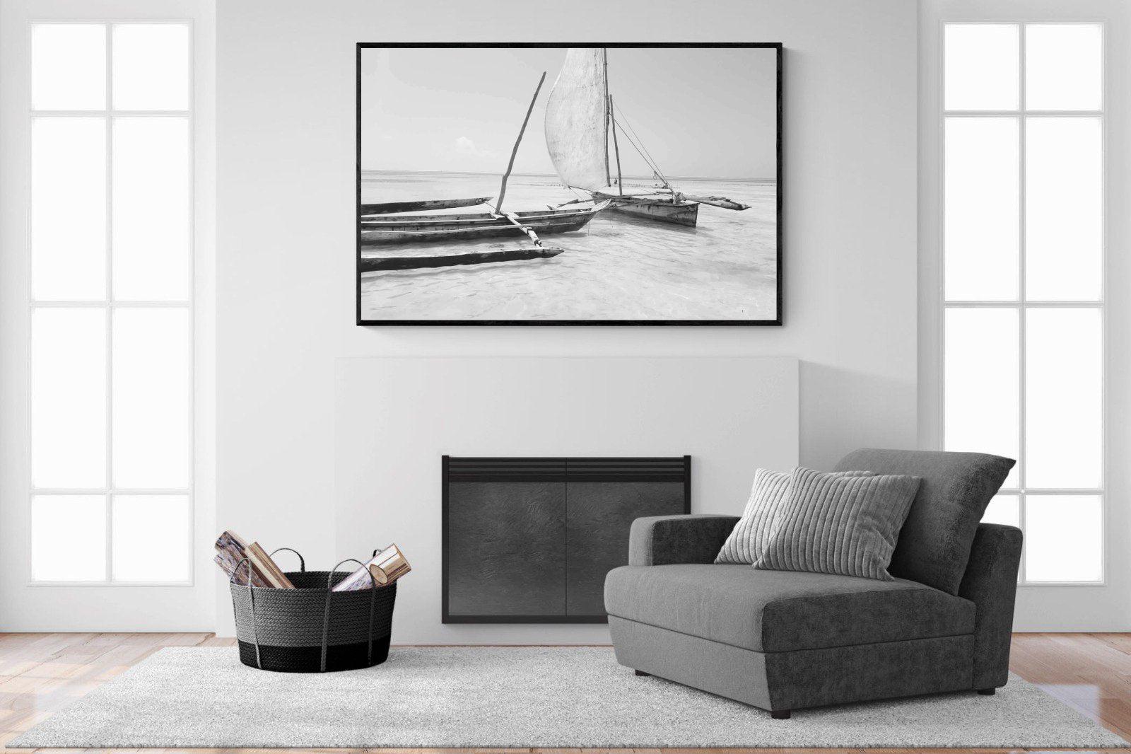 Zanzibar Fishing Boats-Wall_Art-150 x 100cm-Mounted Canvas-Black-Pixalot