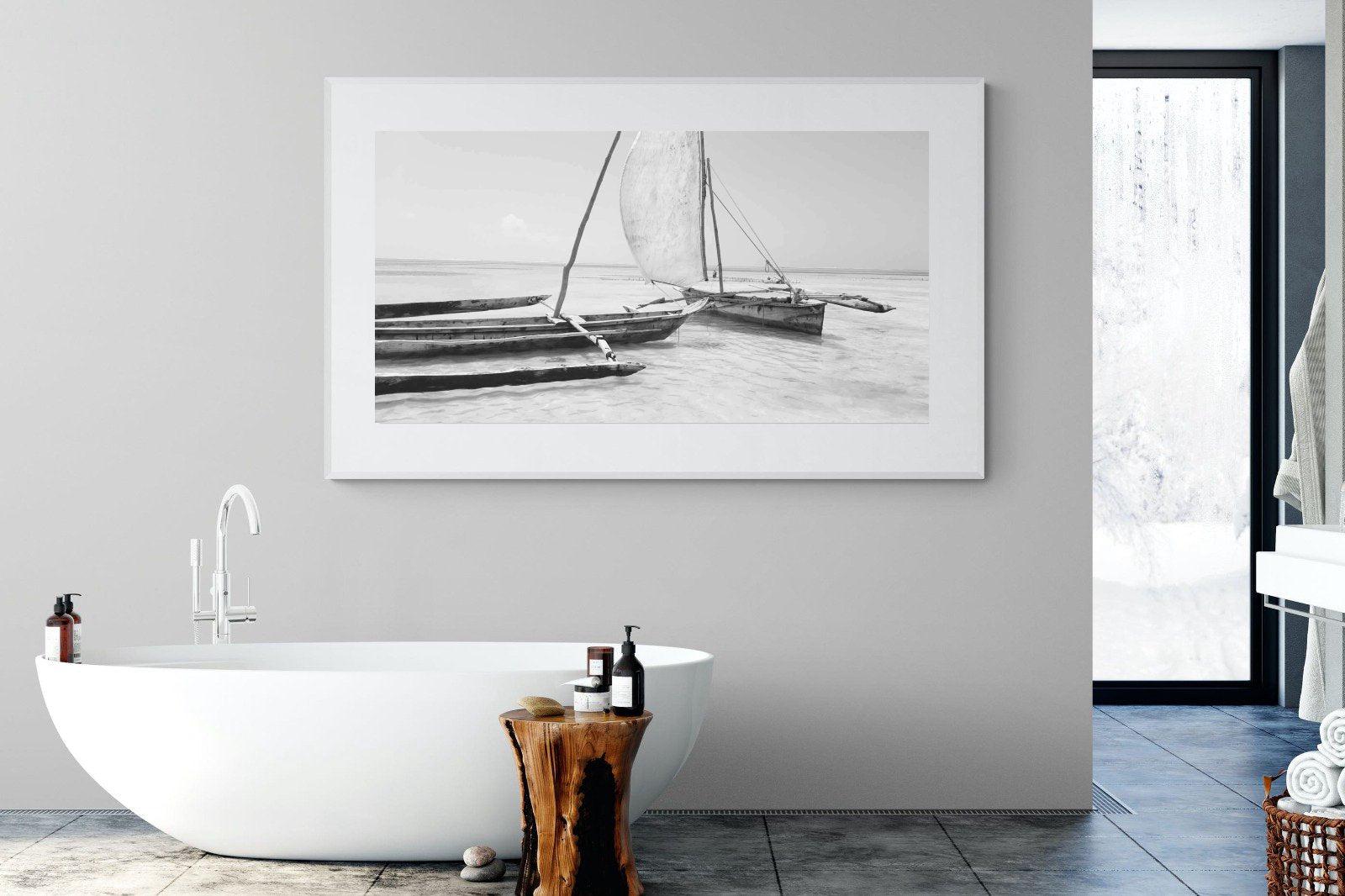Zanzibar Fishing Boats-Wall_Art-180 x 110cm-Framed Print-White-Pixalot