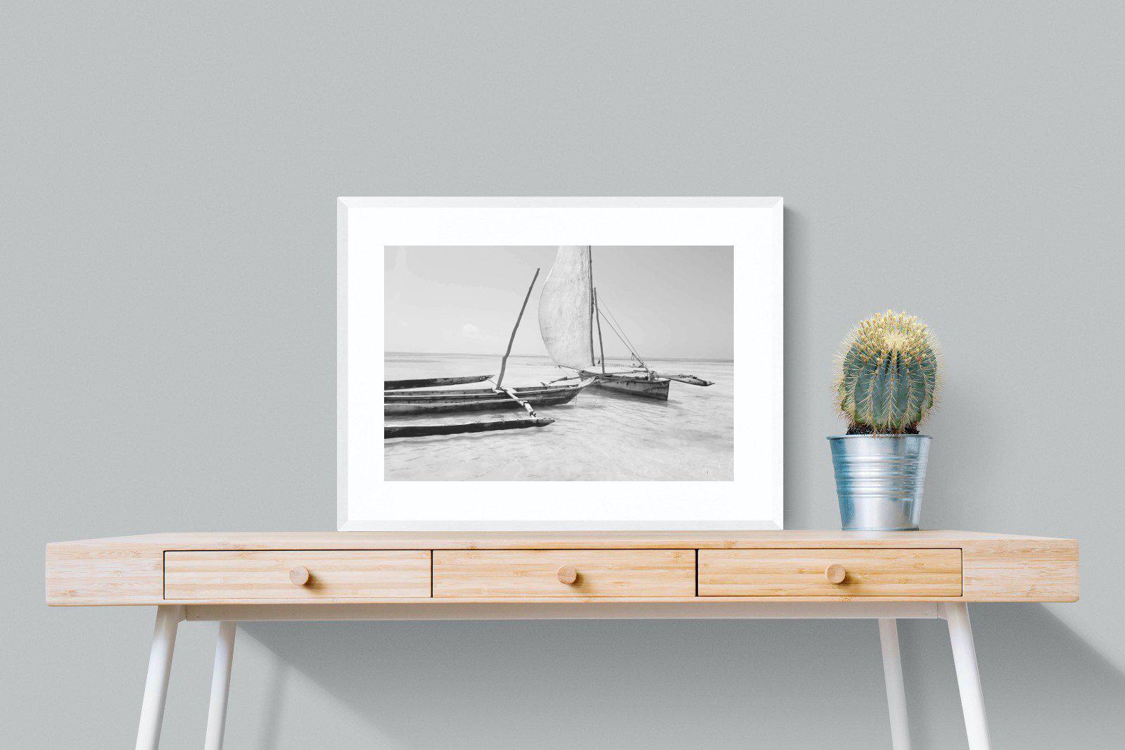 Zanzibar Fishing Boats-Wall_Art-80 x 60cm-Framed Print-White-Pixalot