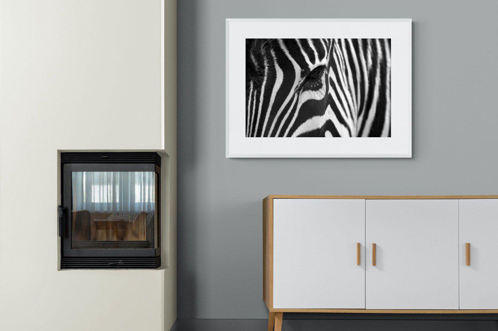 Zebra Eye-Wall_Art-100 x 75cm-Framed Print-White-Pixalot